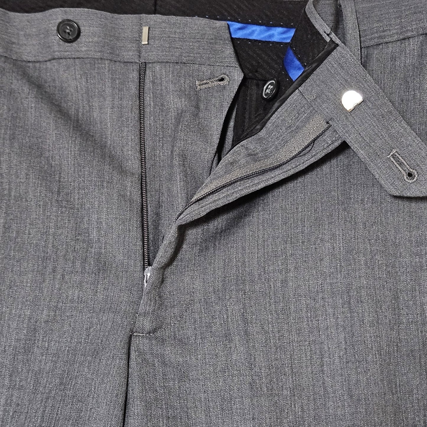 Egara Grey 100% Wool Full Suit Set 2 Piece Peak 2 Button Slim Fit Blazer 44L/38