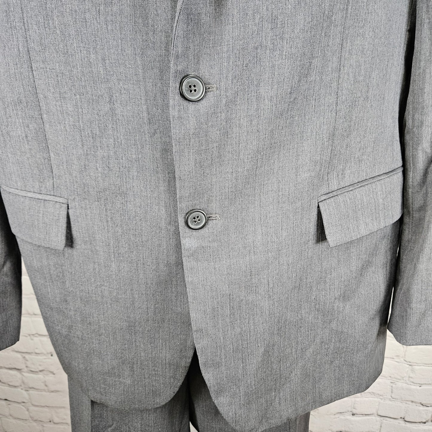 Egara Grey 100% Wool Full Suit Set 2 Piece Peak 2 Button Slim Fit Blazer 44L/38