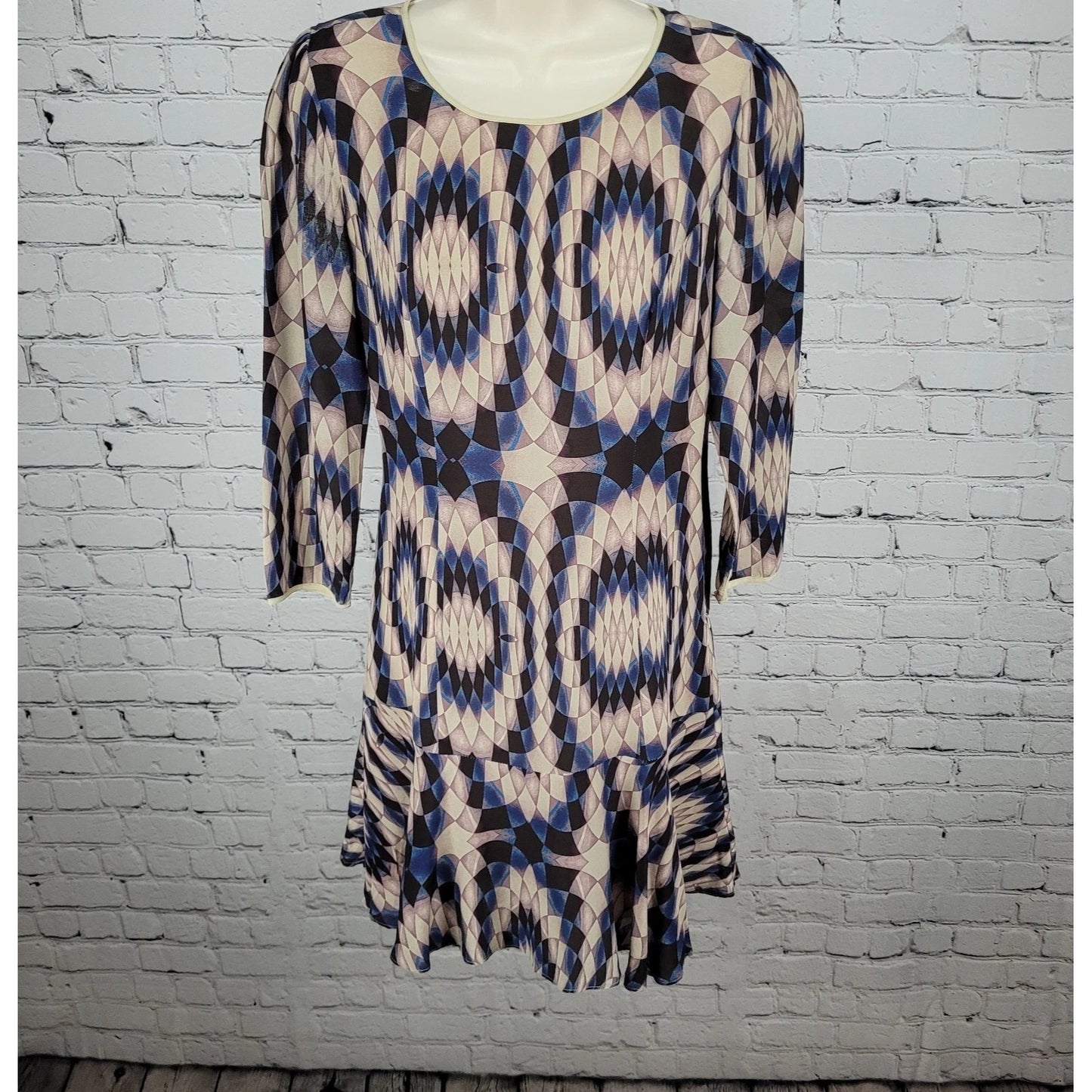 Reiss Multicolor Silk Geometric Print 3/4 Sleeve Lightweight Lined Dress Size 4