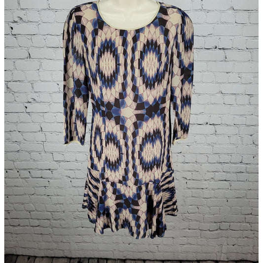 Reiss Multicolor Silk Geometric Print 3/4 Sleeve Lightweight Lined Dress Size 4