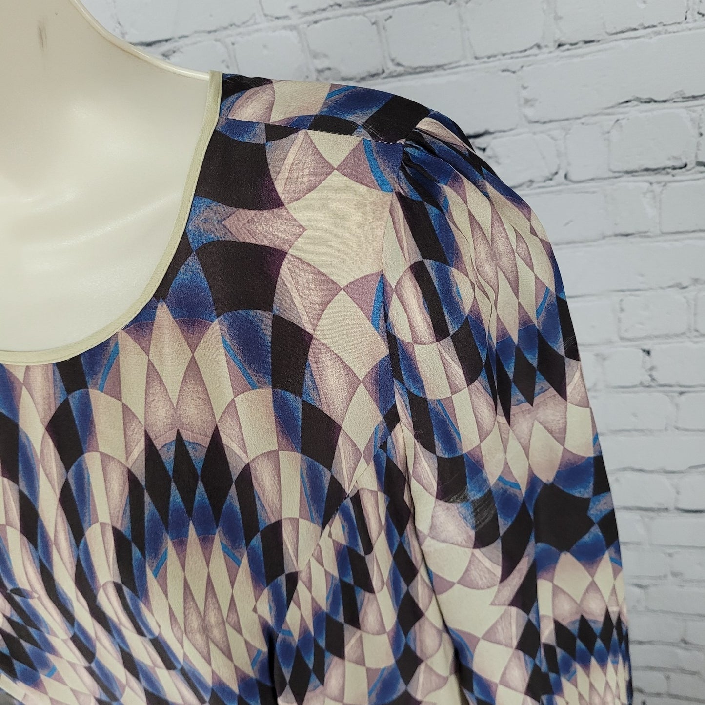 Reiss Multicolor Silk Geometric Print 3/4 Sleeve Lightweight Lined Dress Size 4