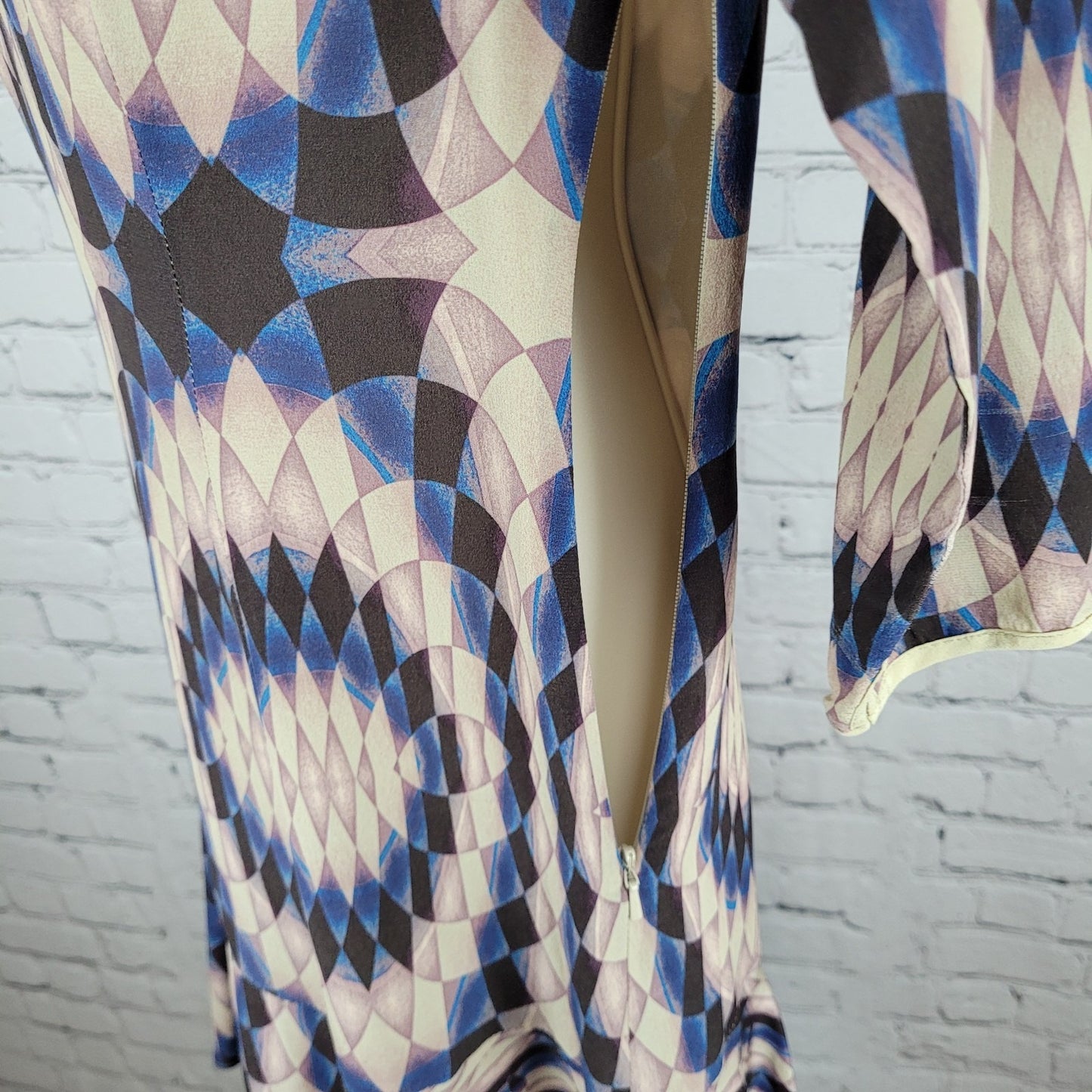 Reiss Multicolor Silk Geometric Print 3/4 Sleeve Lightweight Lined Dress Size 4