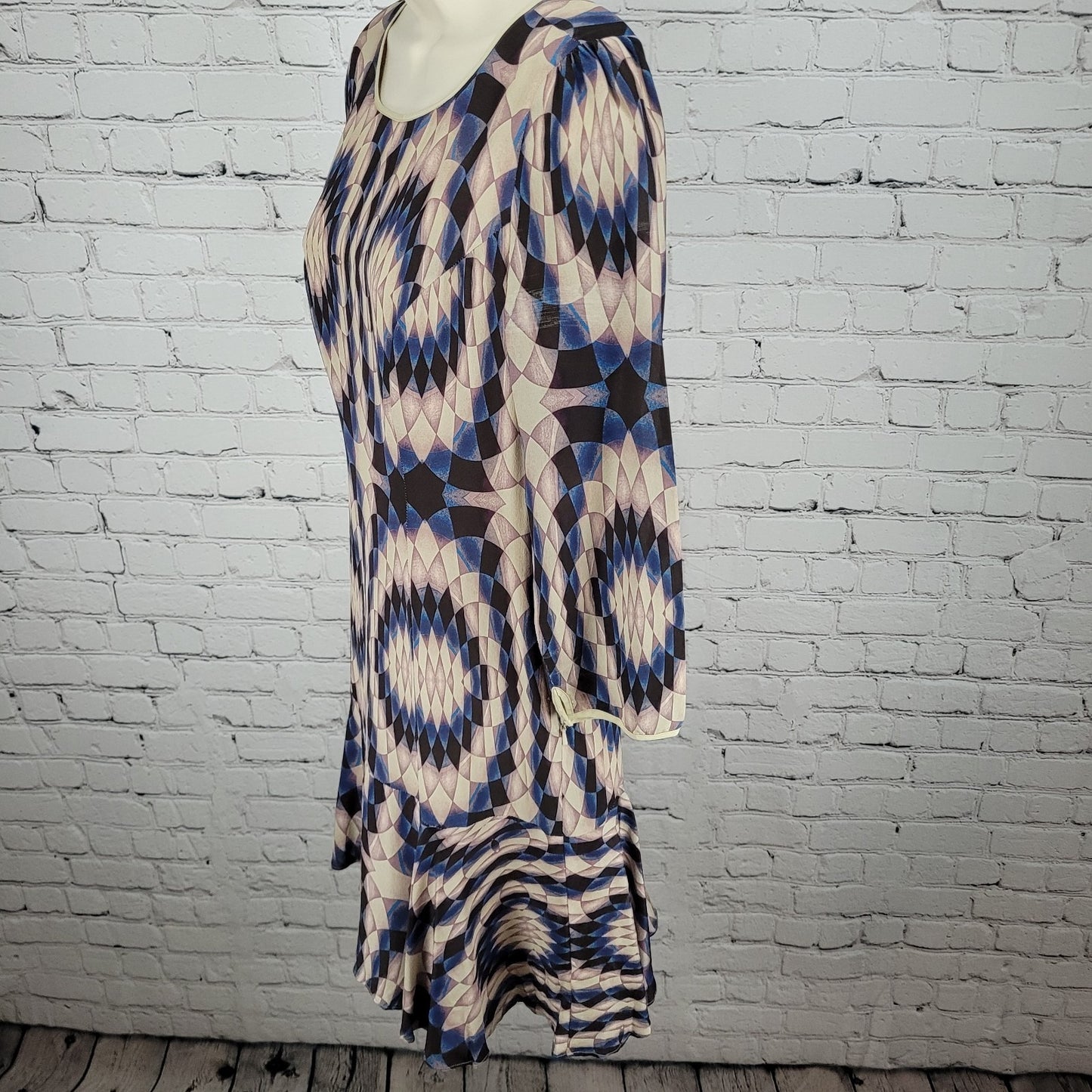Reiss Multicolor Silk Geometric Print 3/4 Sleeve Lightweight Lined Dress Size 4