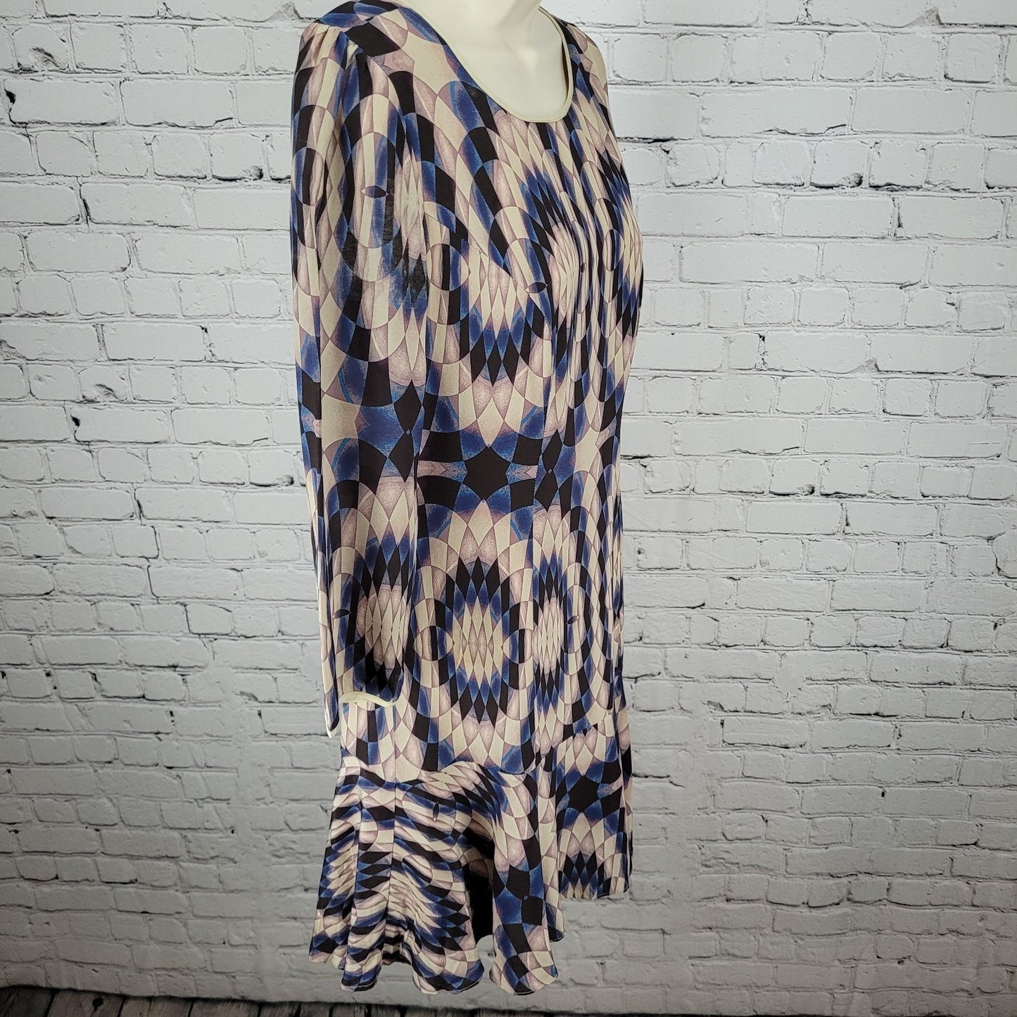 Reiss Multicolor Silk Geometric Print 3/4 Sleeve Lightweight Lined Dress Size 4