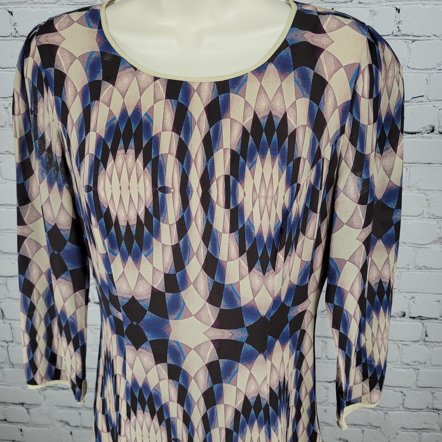 Reiss Multicolor Silk Geometric Print 3/4 Sleeve Lightweight Lined Dress Size 4