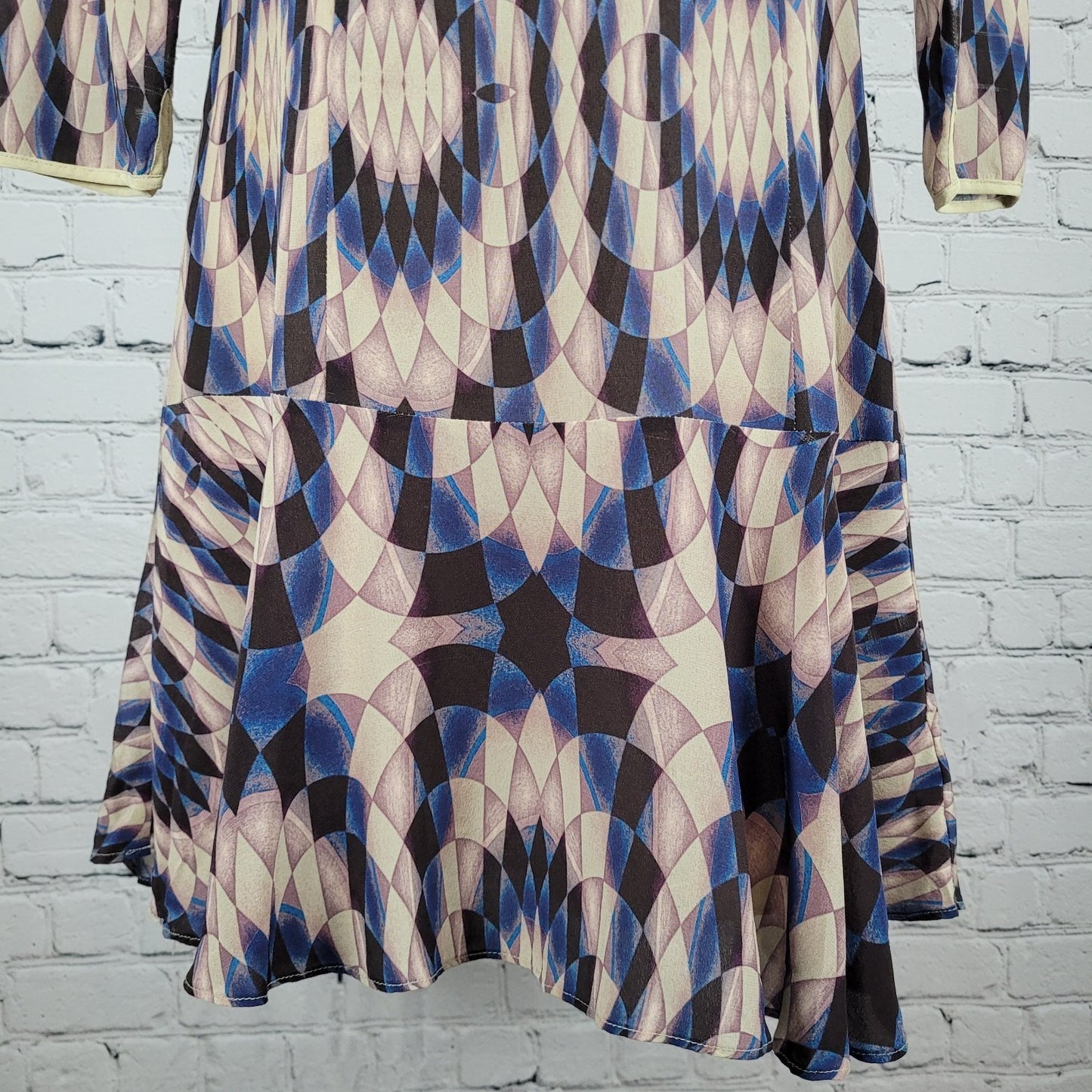 Reiss Multicolor Silk Geometric Print 3/4 Sleeve Lightweight Lined Dress Size 4