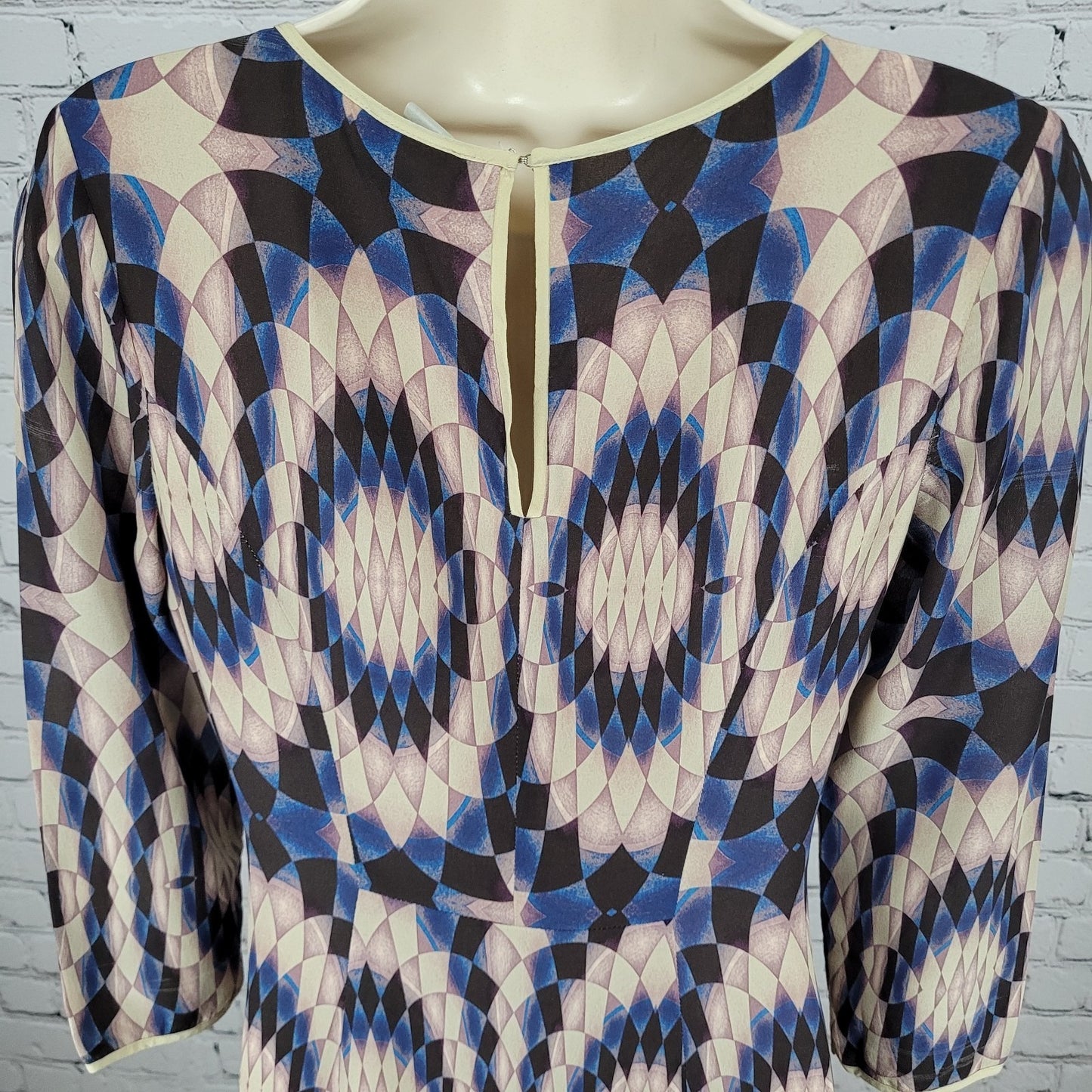 Reiss Multicolor Silk Geometric Print 3/4 Sleeve Lightweight Lined Dress Size 4
