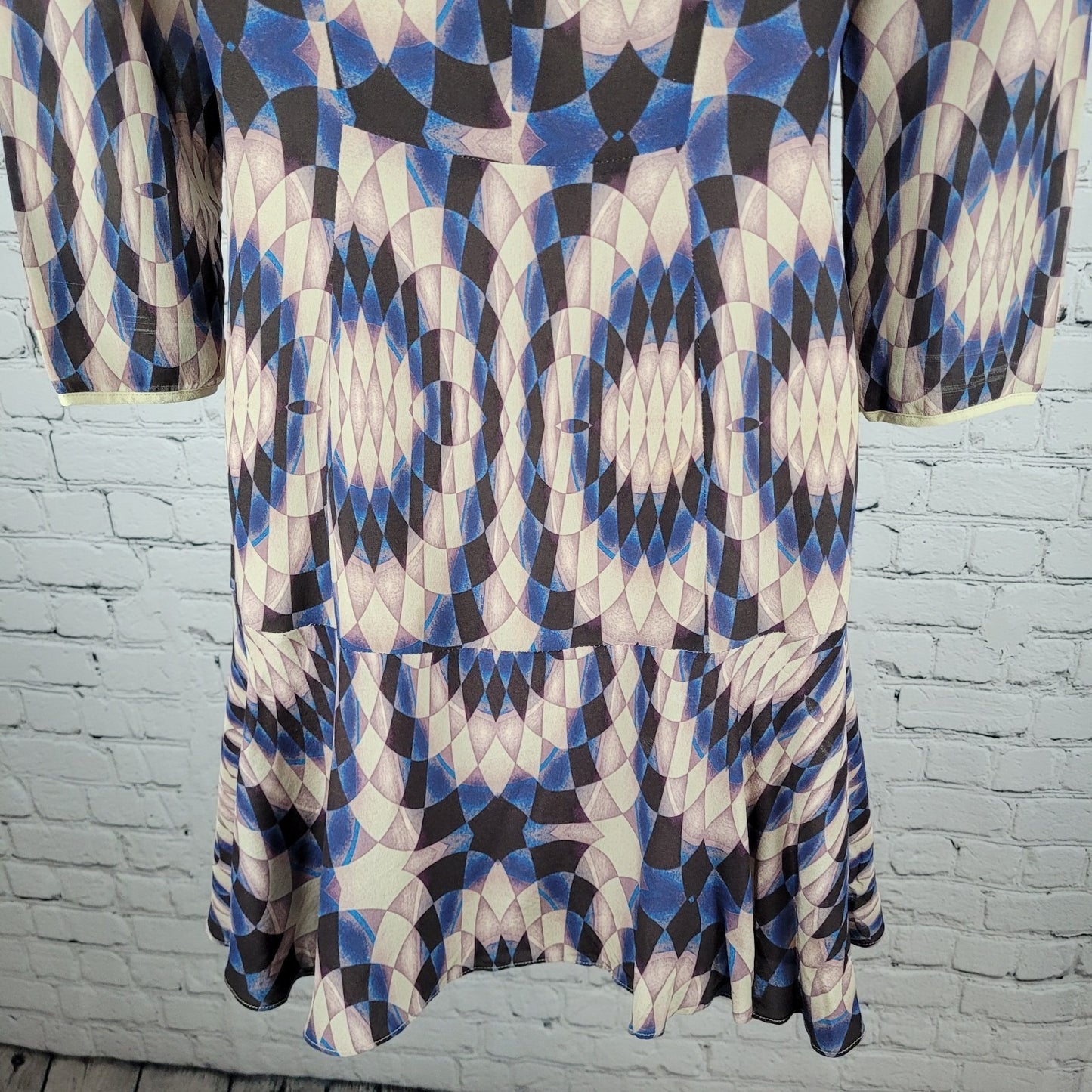 Reiss Multicolor Silk Geometric Print 3/4 Sleeve Lightweight Lined Dress Size 4