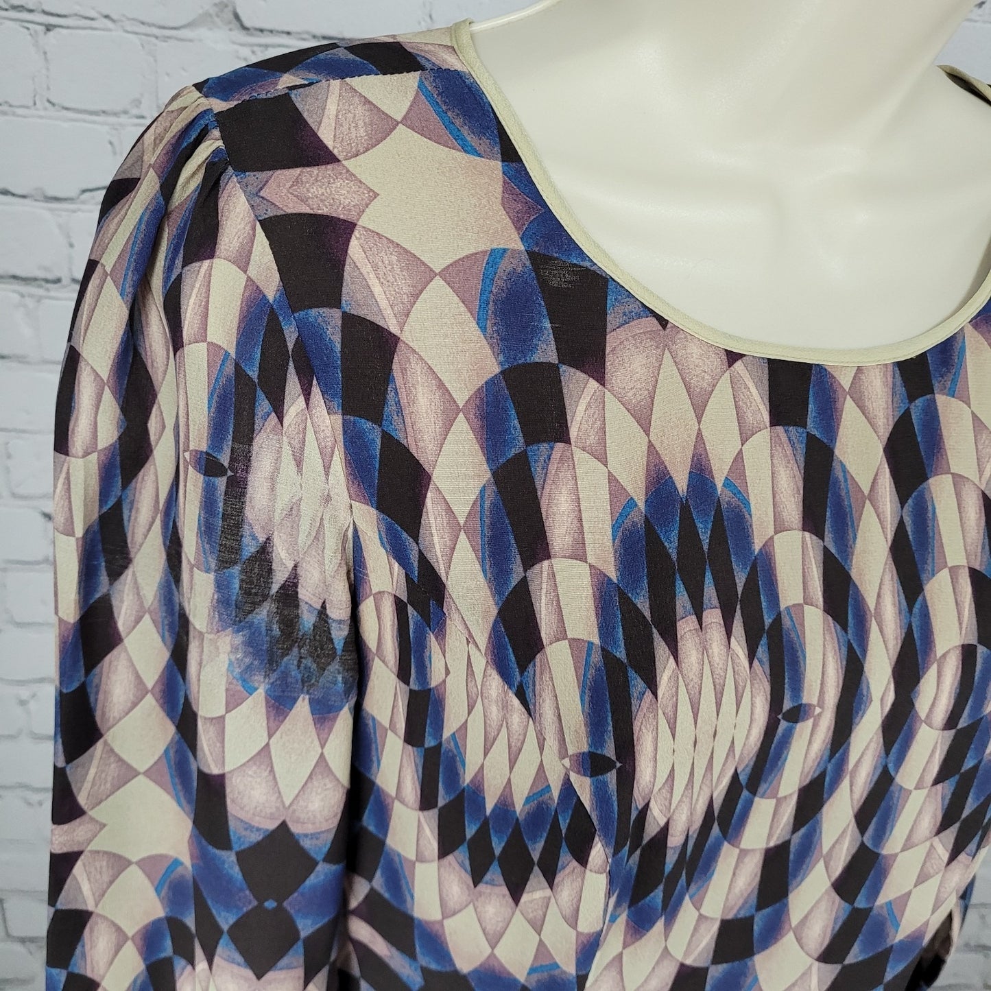 Reiss Multicolor Silk Geometric Print 3/4 Sleeve Lightweight Lined Dress Size 4