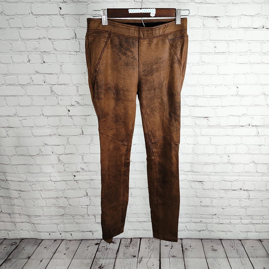Free People Distressed Brown Faux Suede Elastic Waist Jeggings Women Size 2