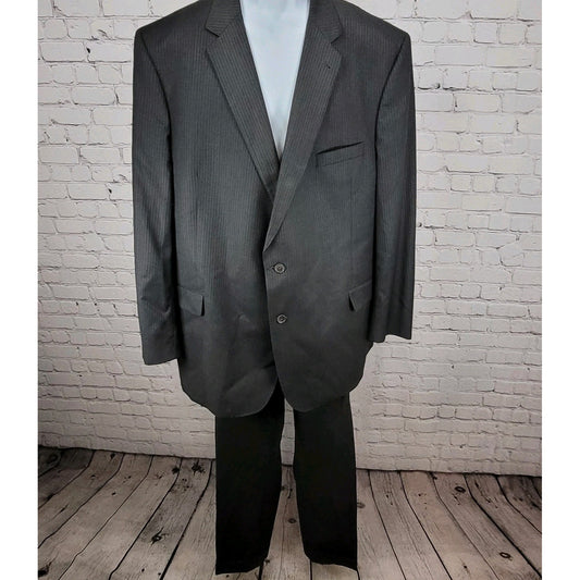 Jos A Bank Signature Gold Gordon Grey Pinstriped Suit Jacket 52L Pants 48x30