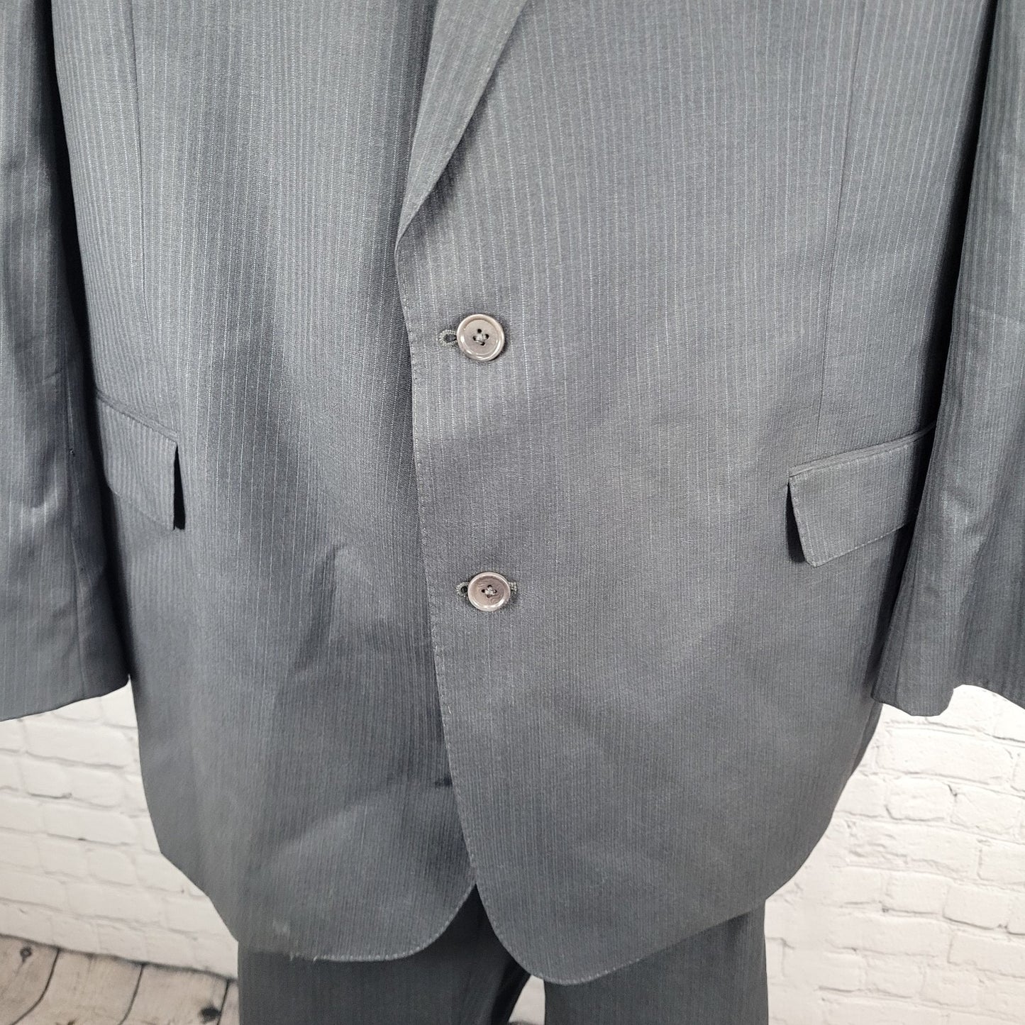 Jos A Bank Signature Gold Gordon Grey Pinstriped Suit Jacket 52L Pants 48x30