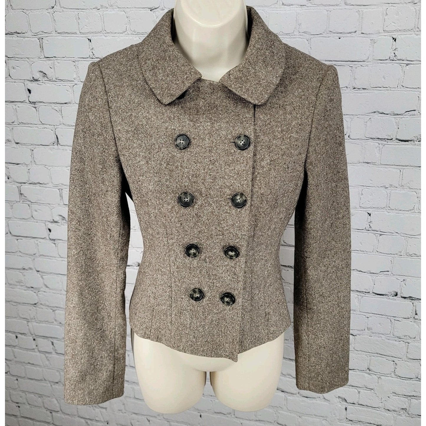 United Colors Of Benetton Brown Wool Blend Stretch Double Breast Jacket Size 38