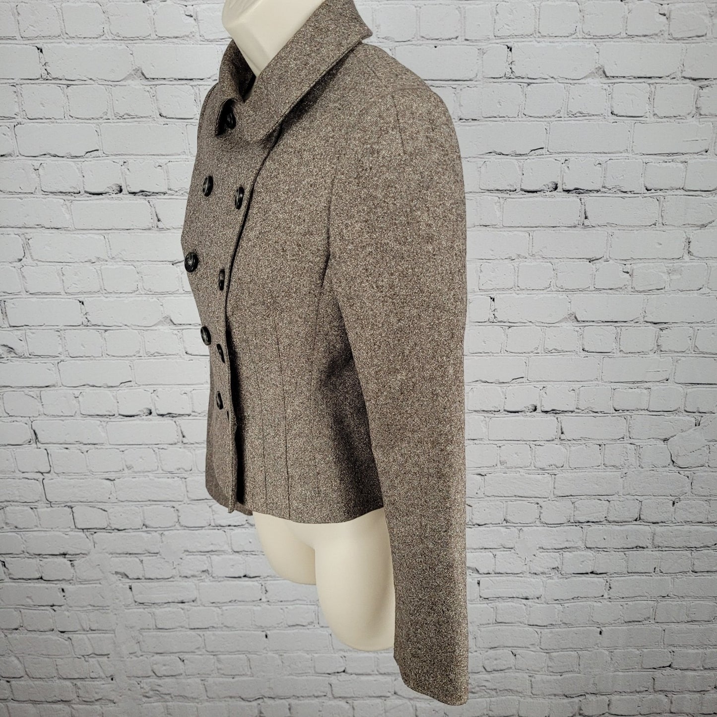 United Colors Of Benetton Brown Wool Blend Stretch Double Breast Jacket Size 38