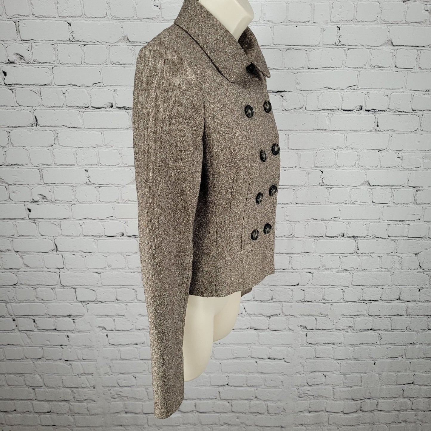 United Colors Of Benetton Brown Wool Blend Stretch Double Breast Jacket Size 38