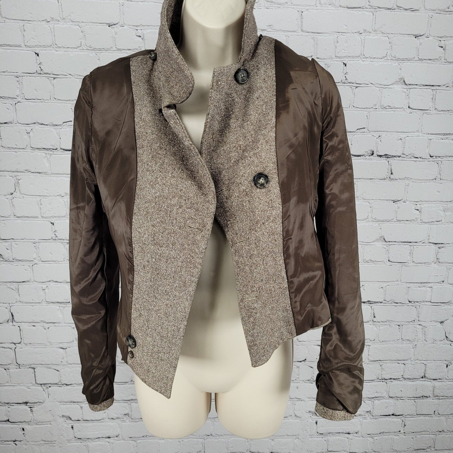 United Colors Of Benetton Brown Wool Blend Stretch Double Breast Jacket Size 38