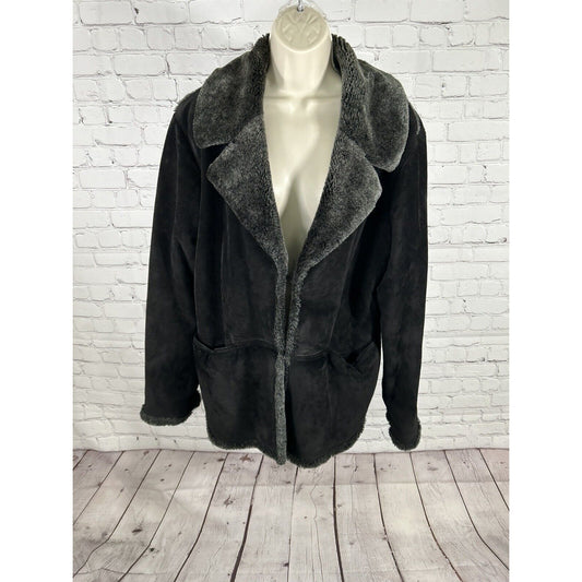 PARADOX Solid Dark Brown 100% Leather Faux Fur Lined Coat Jacket Women’s L