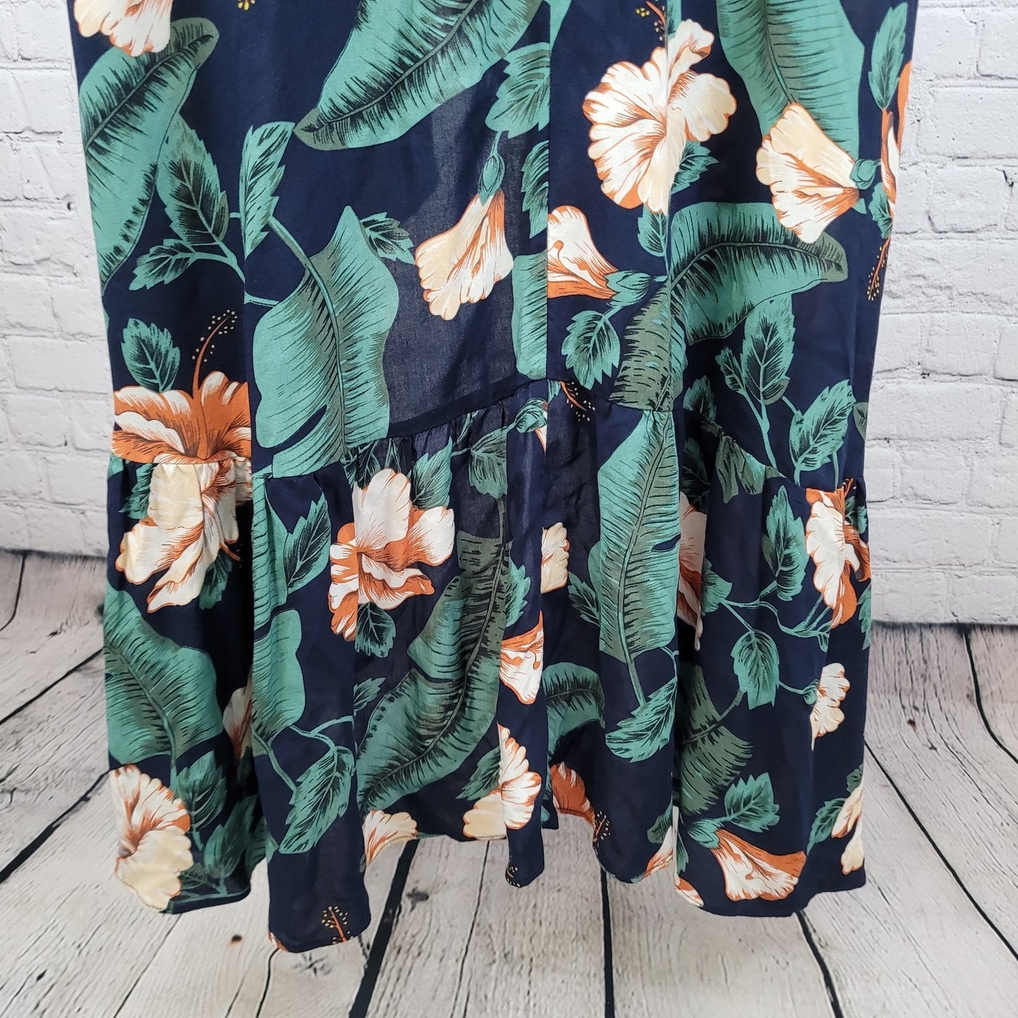 XIX PALMS Navy Hawaiian Floral Short Sleeve Wrap Hi Low Maxi Dress Hawaii Size 3