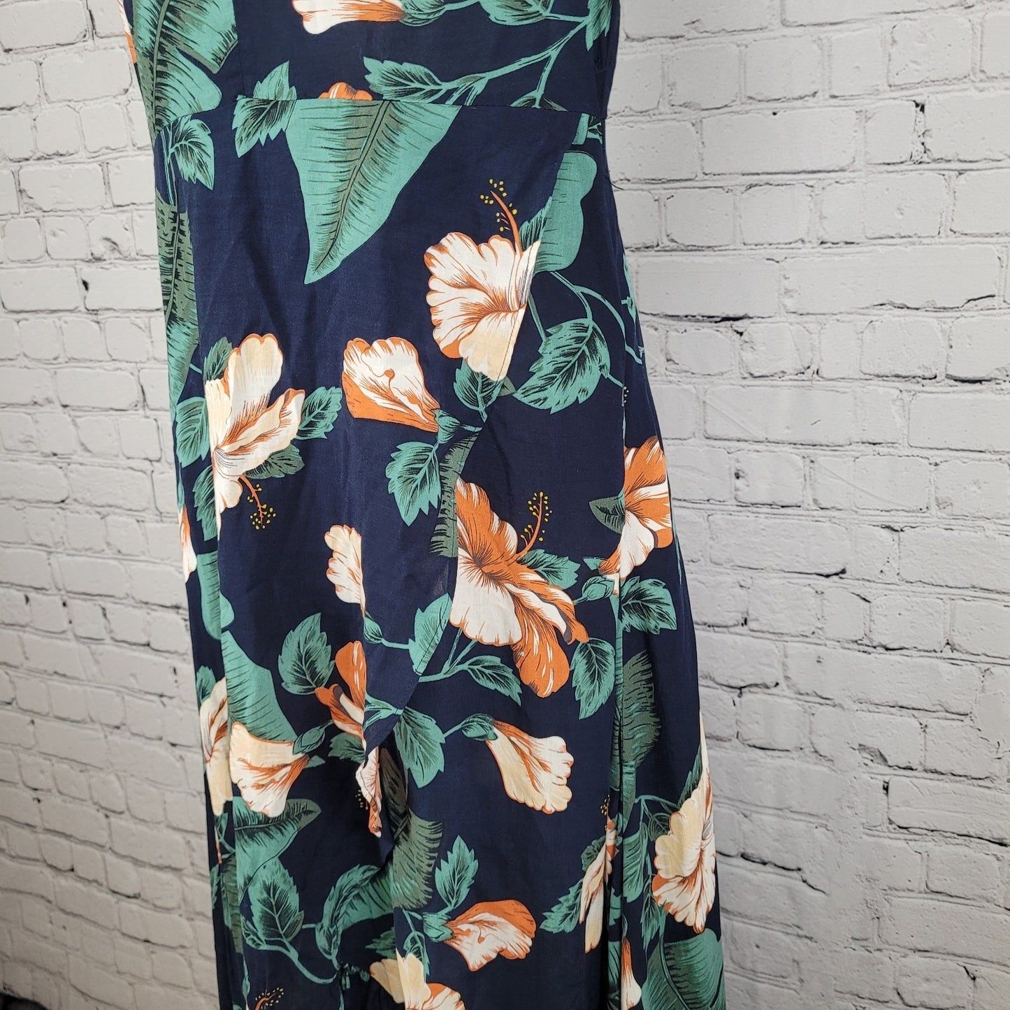XIX PALMS Navy Hawaiian Floral Short Sleeve Wrap Hi Low Maxi Dress Hawaii Size 3