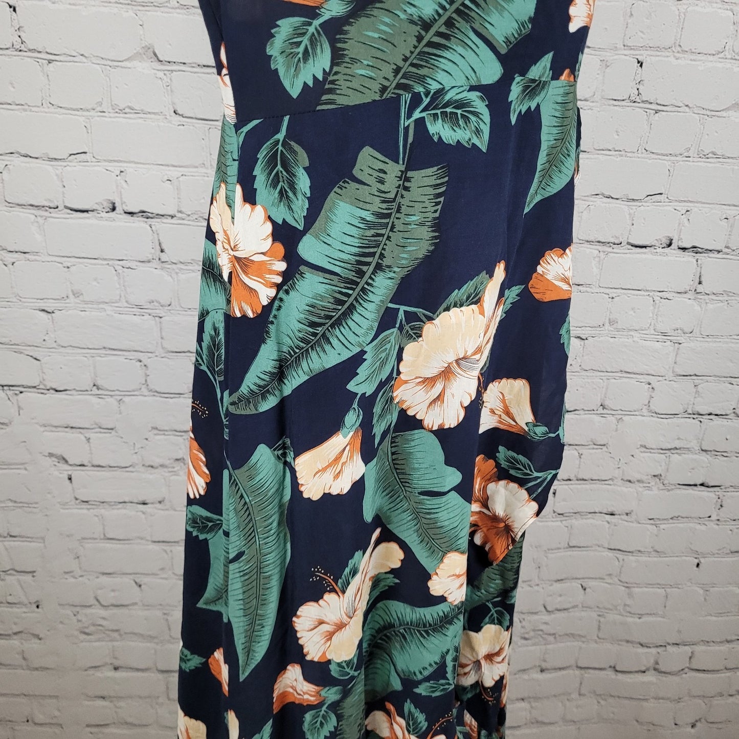 XIX PALMS Navy Hawaiian Floral Short Sleeve Wrap Hi Low Maxi Dress Hawaii Size 3