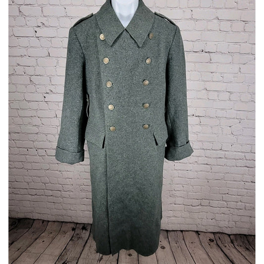 VTG WW2 Swiss Military Grey Heavyweight Double Breasted Jacket Coat Size Large L