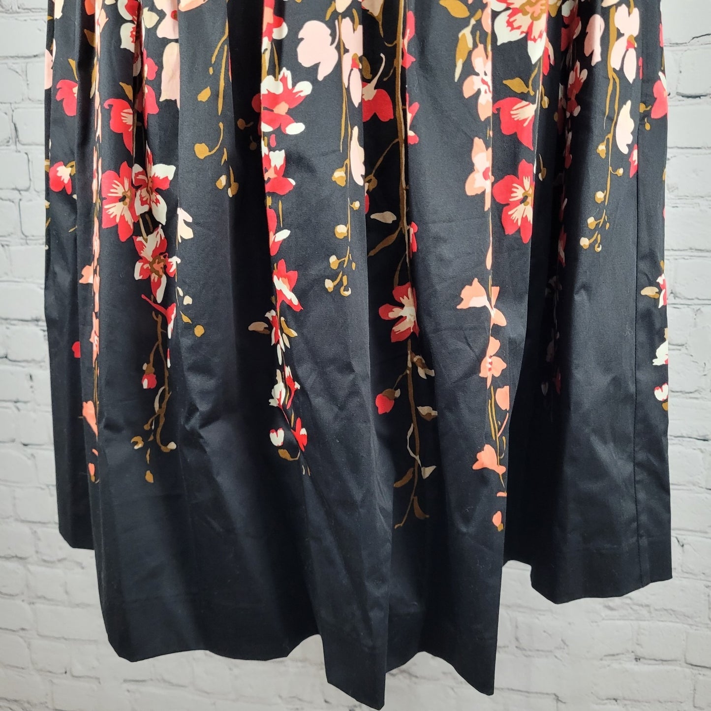 Talbots Black Multicolor Floral Sleeveless A-line Pleated Lined Midi Dress 14WP