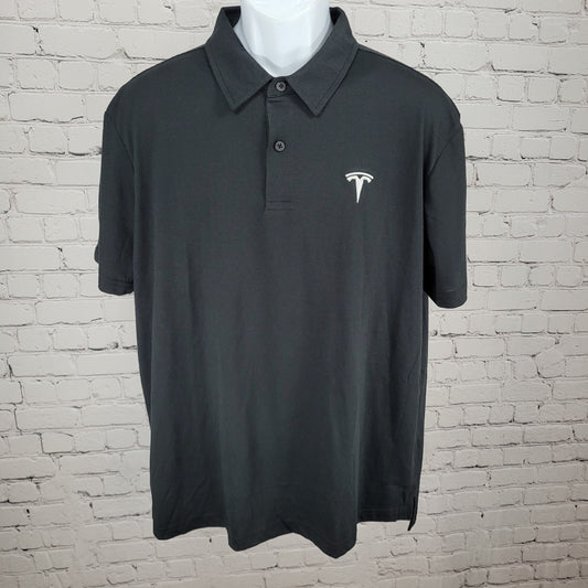 Tesla Black Embroidered Logo Lightweight Short Sleeve Polo Shirt Size XL