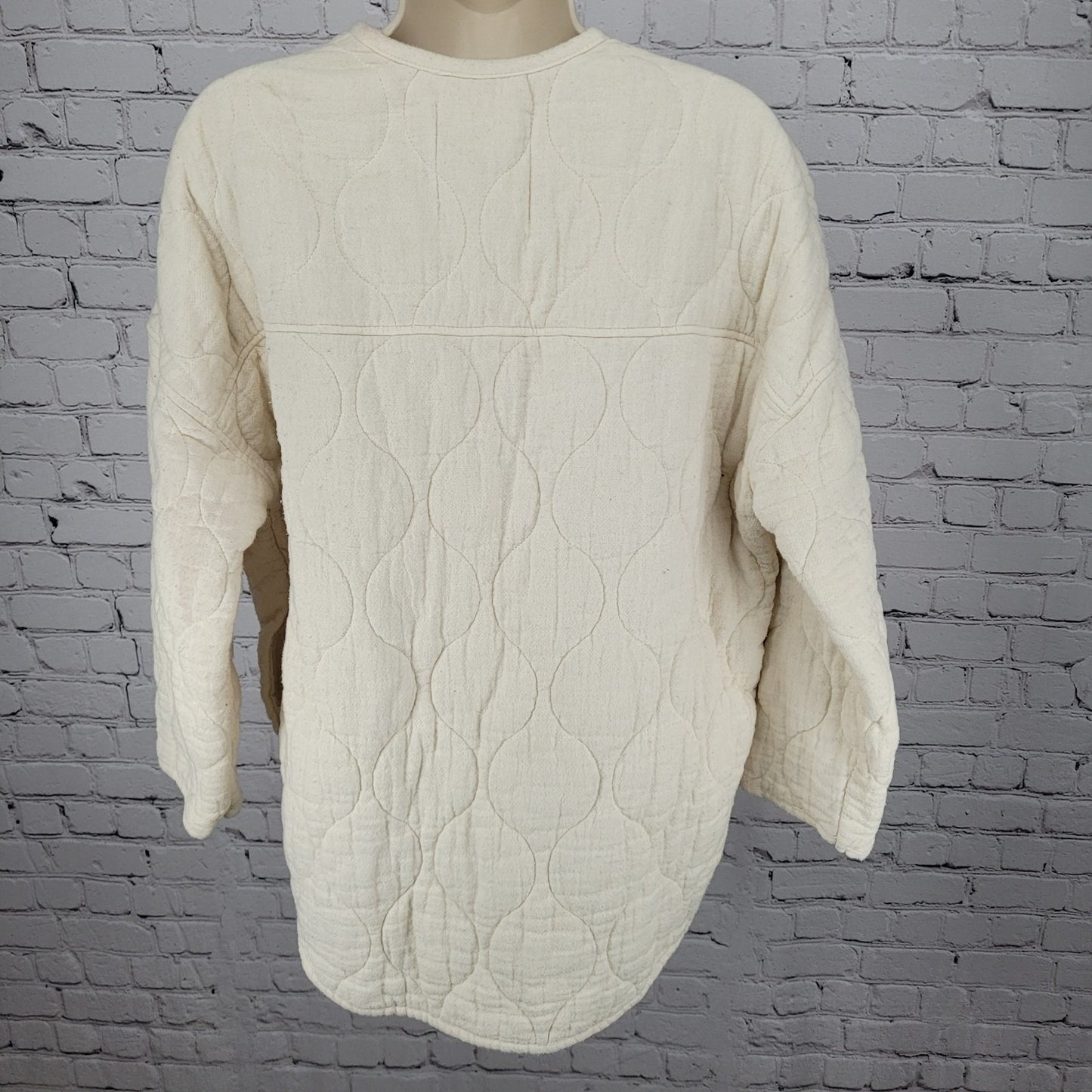 Zara Ivory Cream Quilted Cotton Buttoned Collarless Pockets Jacket Size Small S