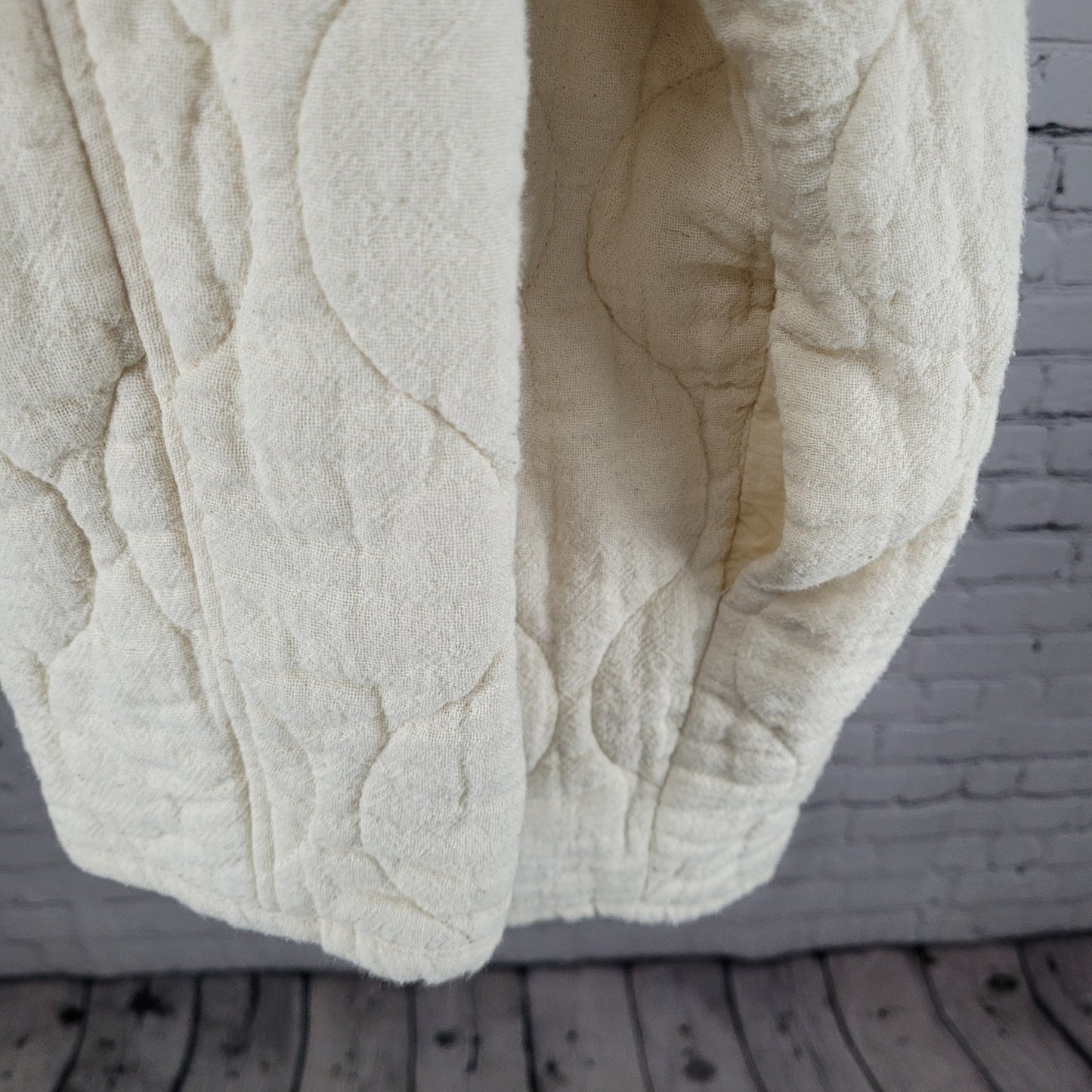 Zara Ivory Cream Quilted Cotton Buttoned Collarless Pockets Jacket Size Small S