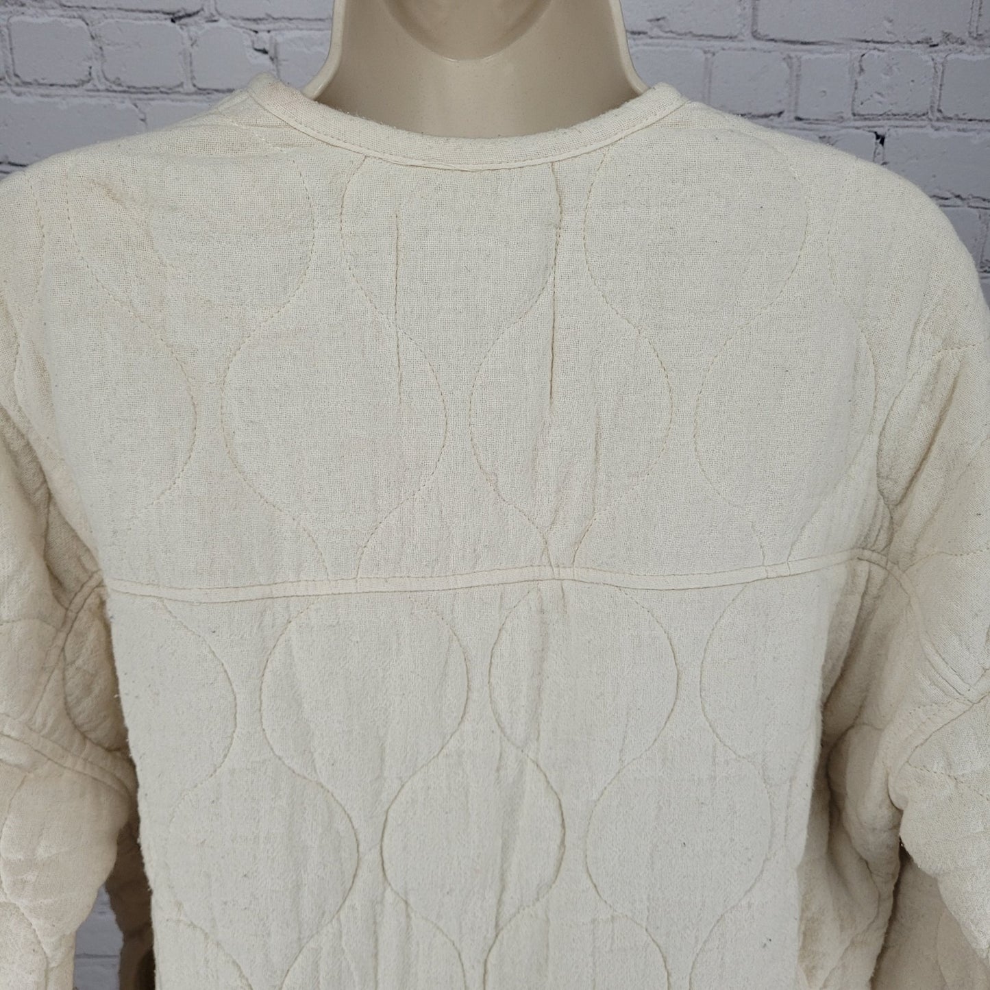 Zara Ivory Cream Quilted Cotton Buttoned Collarless Pockets Jacket Size Small S