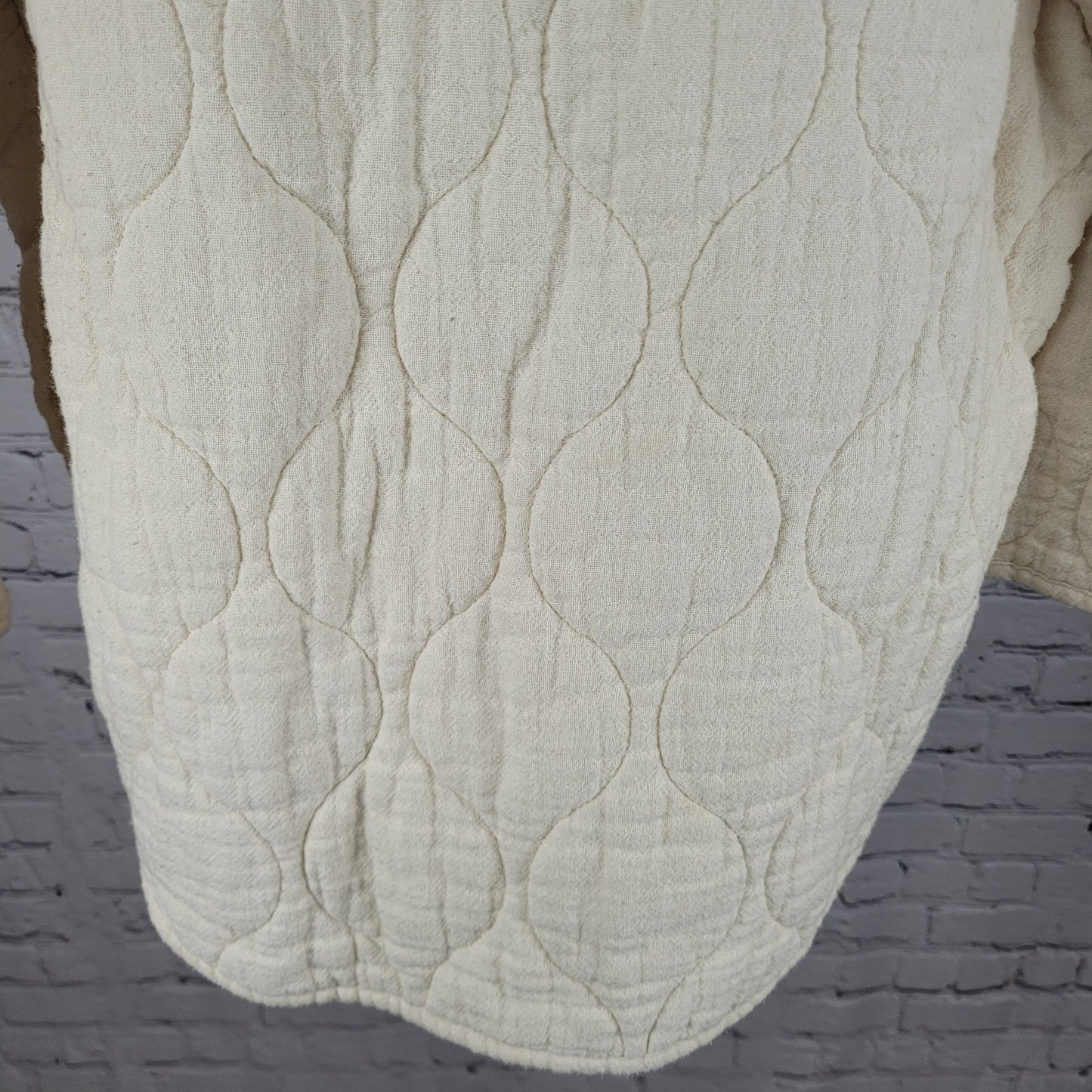 Zara Ivory Cream Quilted Cotton Buttoned Collarless Pockets Jacket Size Small S