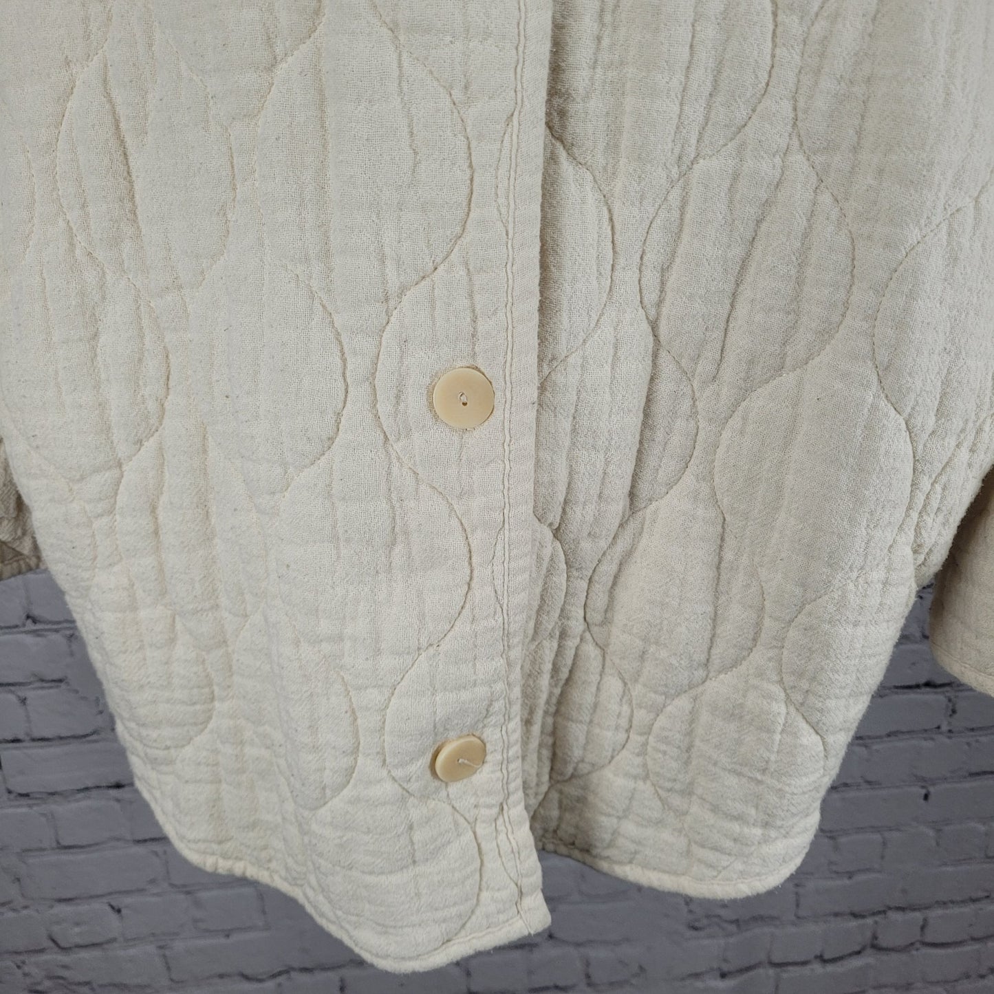 Zara Ivory Cream Quilted Cotton Buttoned Collarless Pockets Jacket Size Small S
