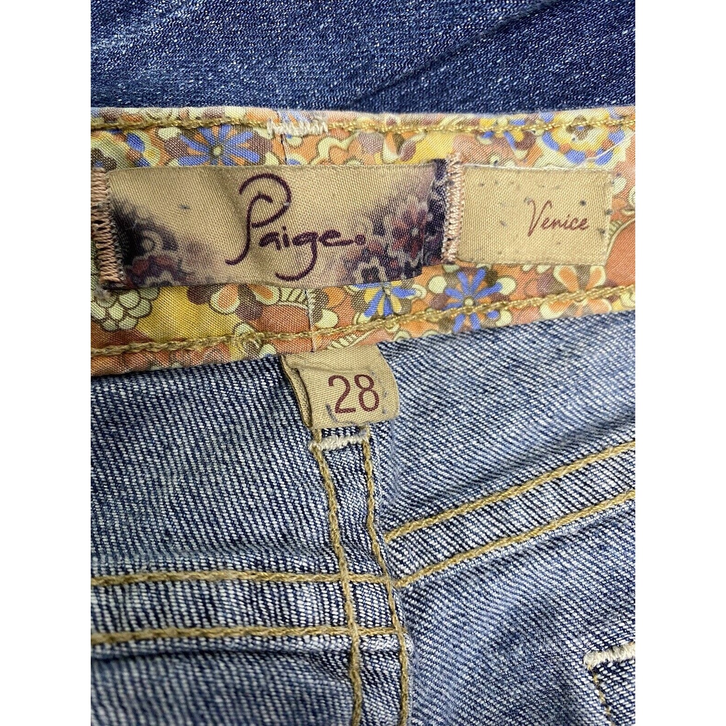 Paige Low Rise Medium Wash Blue Denim Venice Straight Leg Jeans (31x24.5)