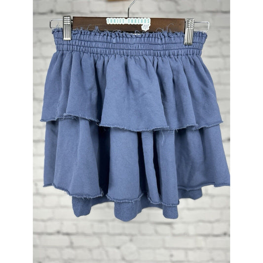 Aerie Blue 100% Cotton Elastic Waist Tiered Layered Mini Skirt Size Small S