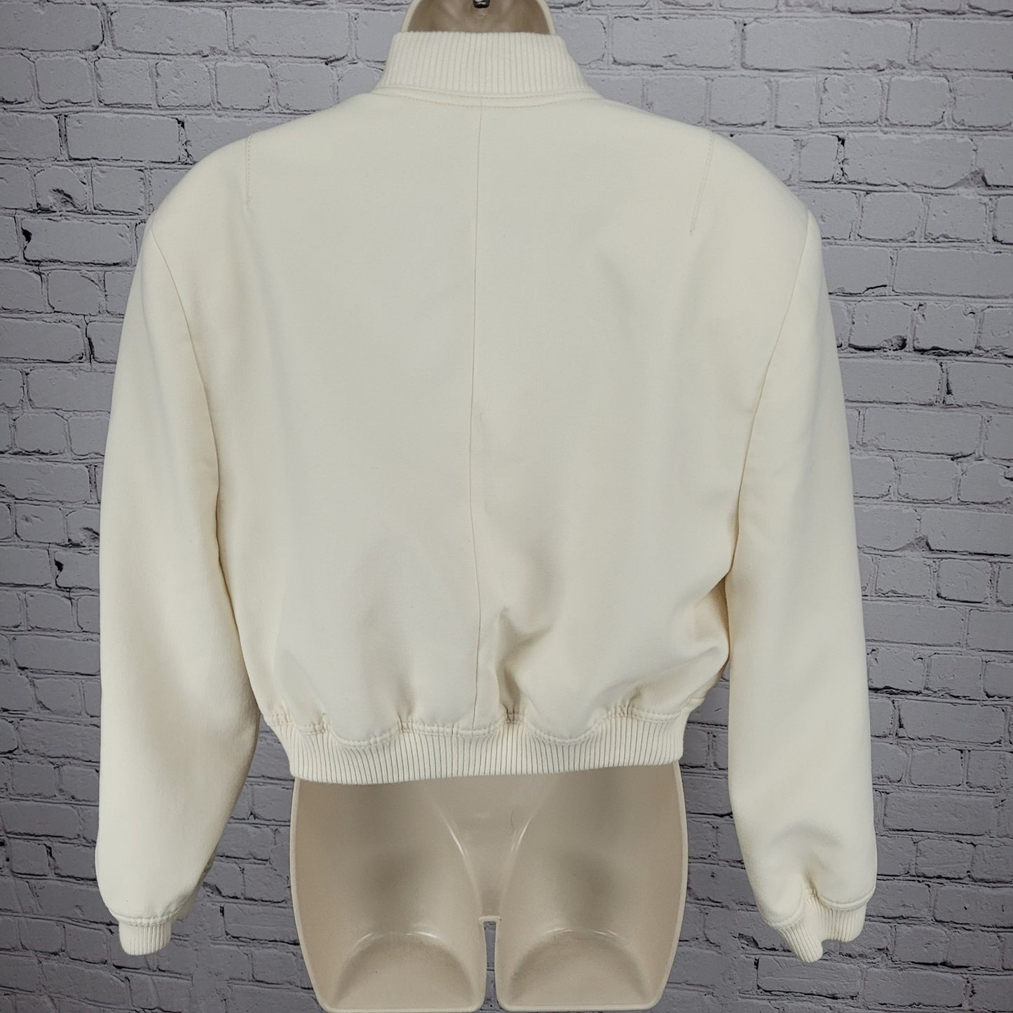 Zara Ivory Snap Knit Collar Cuffs Lined Boxy Short Bomber Jacket Small S