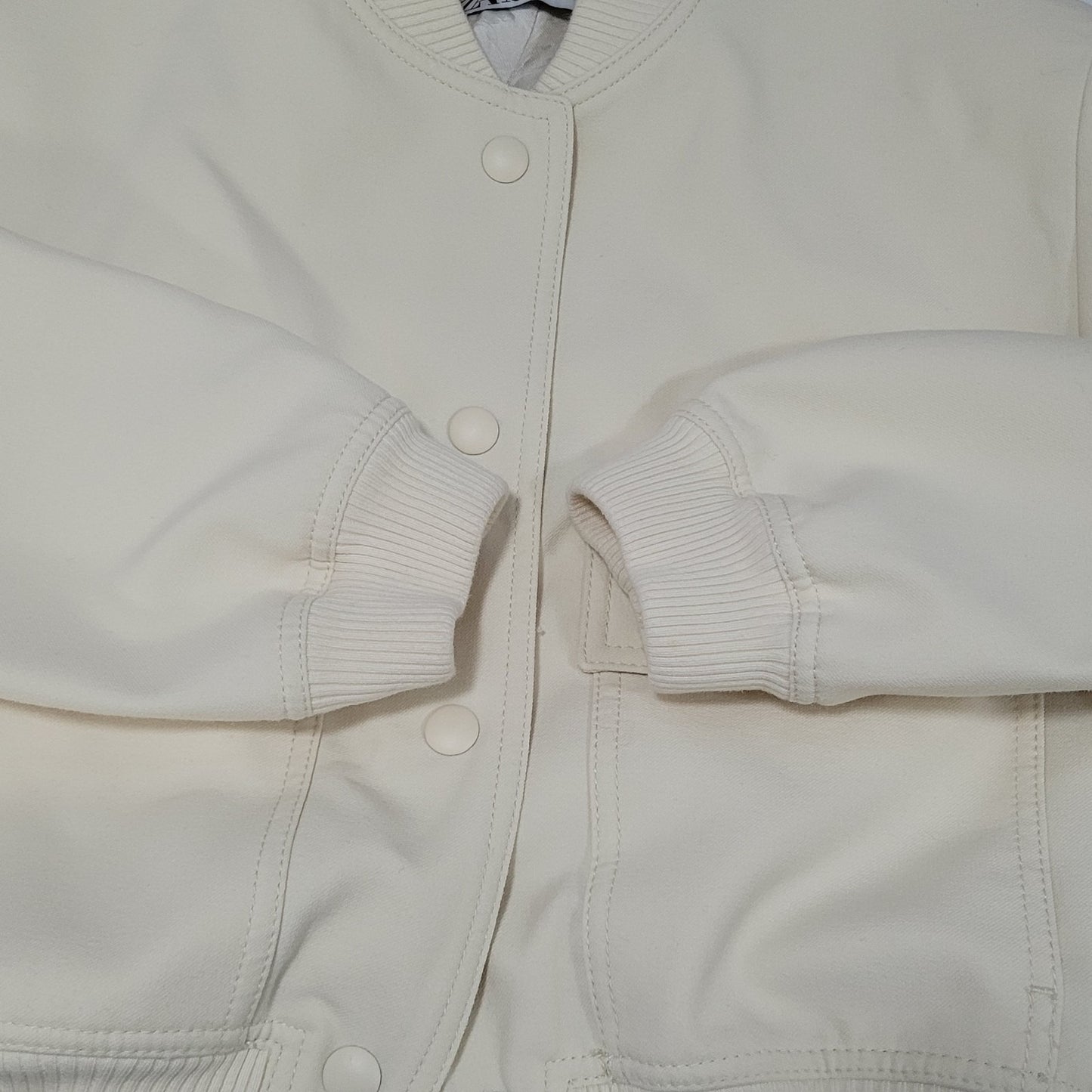 Zara Ivory Snap Knit Collar Cuffs Lined Boxy Short Bomber Jacket Small S