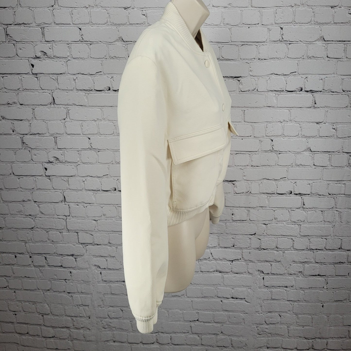 Zara Ivory Snap Knit Collar Cuffs Lined Boxy Short Bomber Jacket Small S