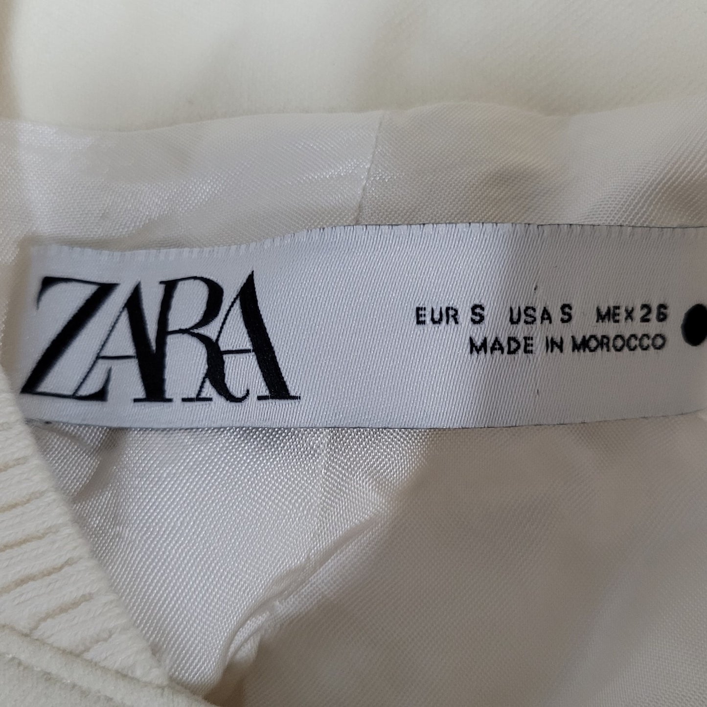 Zara Ivory Snap Knit Collar Cuffs Lined Boxy Short Bomber Jacket Small S