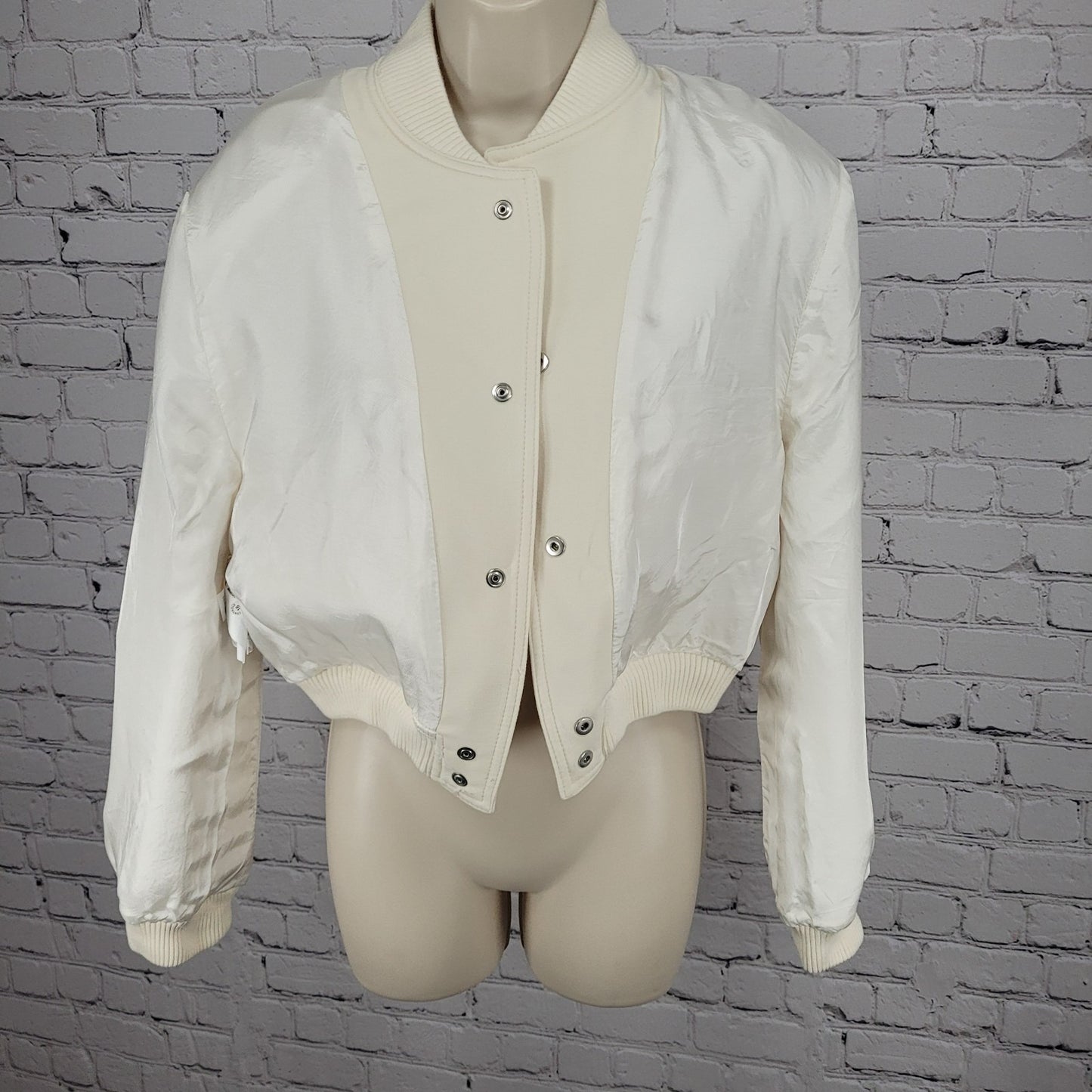 Zara Ivory Snap Knit Collar Cuffs Lined Boxy Short Bomber Jacket Small S