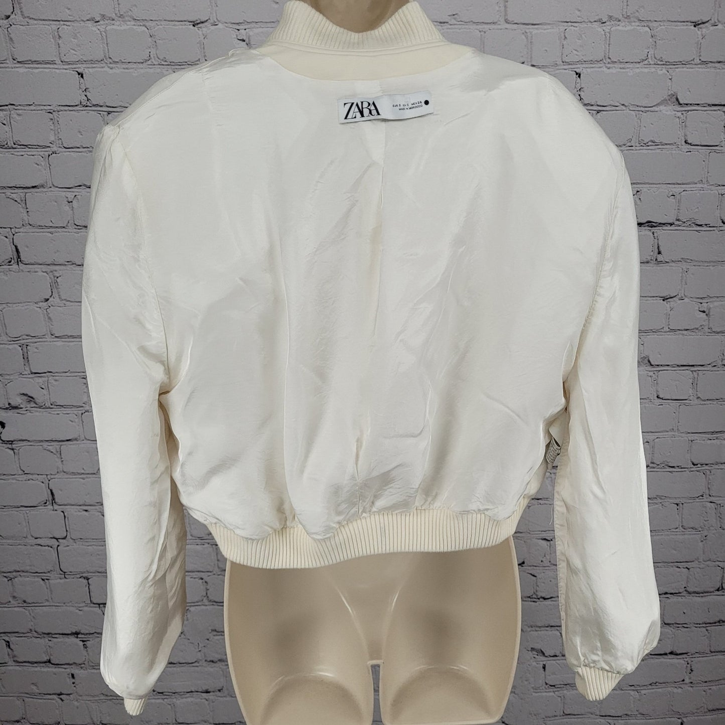 Zara Ivory Snap Knit Collar Cuffs Lined Boxy Short Bomber Jacket Small S
