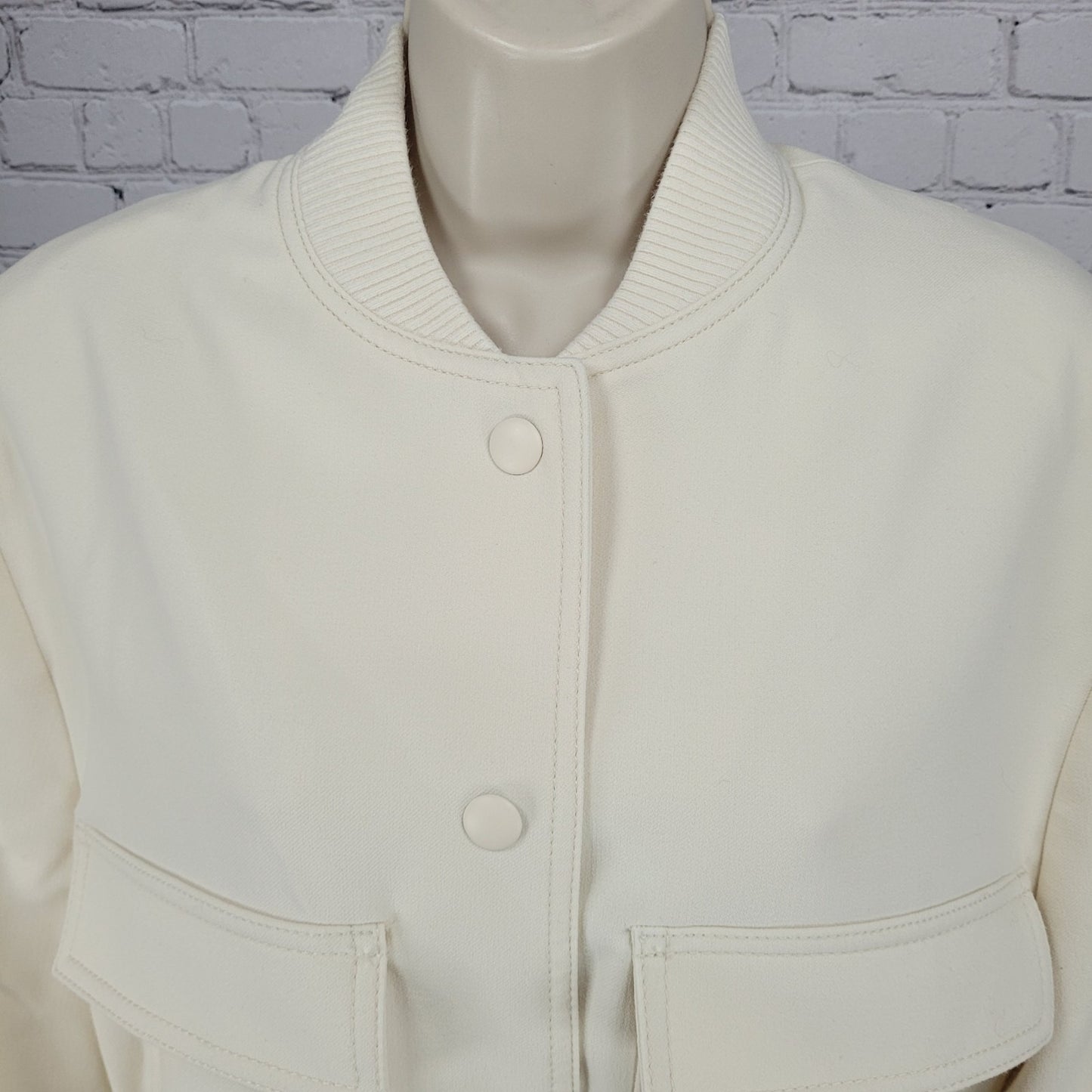Zara Ivory Snap Knit Collar Cuffs Lined Boxy Short Bomber Jacket Small S