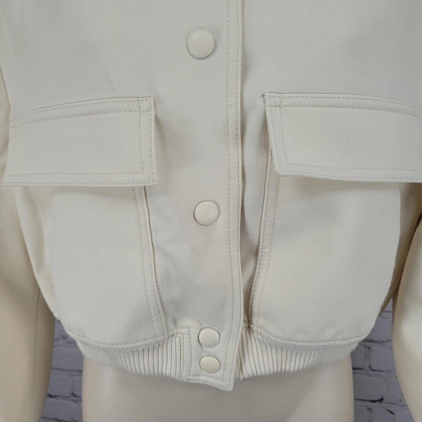 Zara Ivory Snap Knit Collar Cuffs Lined Boxy Short Bomber Jacket Small S