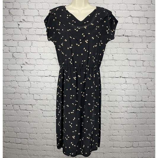 Maggy London Black 100% Silk Lightweight Short Sleeve Unlined Midi Dress Size 6
