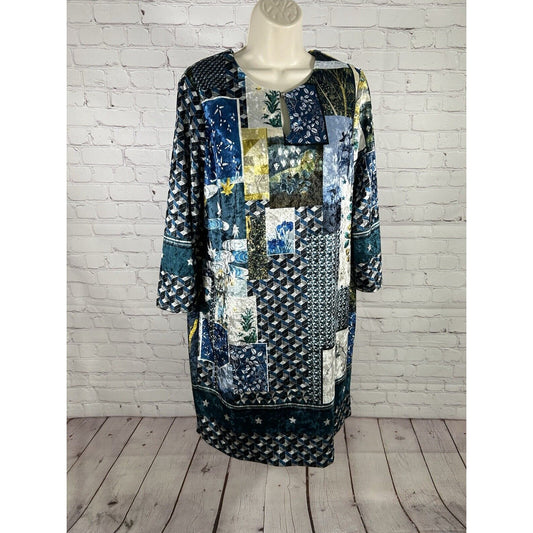 Vilagallo Velvet Floral Geometric Back Zip 3/4 Sleeve Shift Dress Women’s M