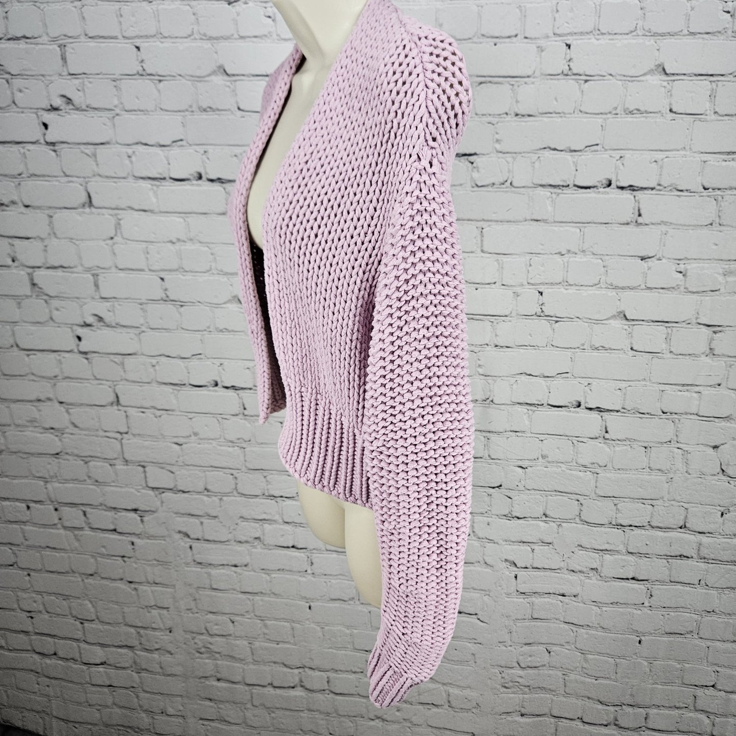 Free People Pink Chunky Knit Open Long Sleeve Oversized Cardigan Sweater XS