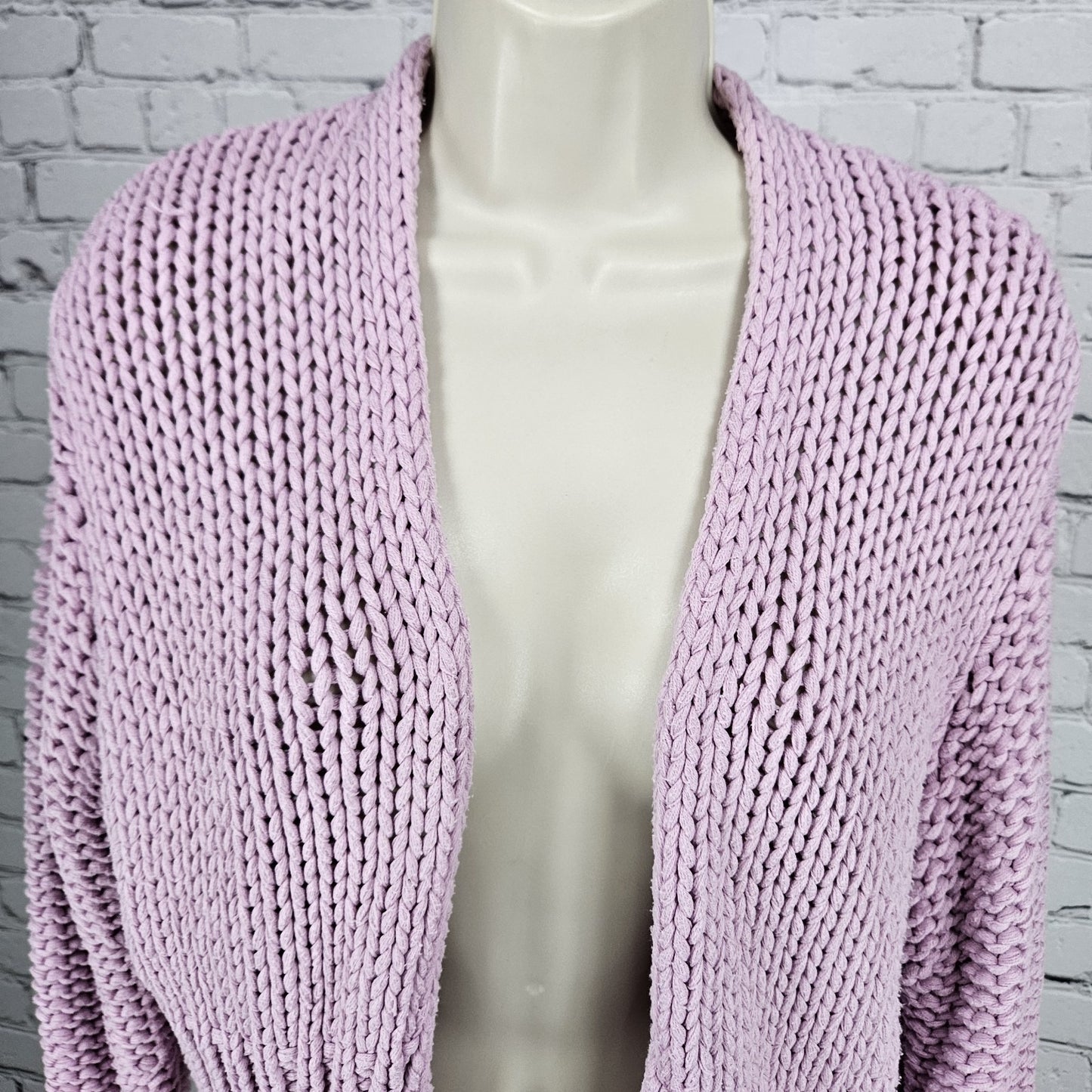 Free People Pink Chunky Knit Open Long Sleeve Oversized Cardigan Sweater XS