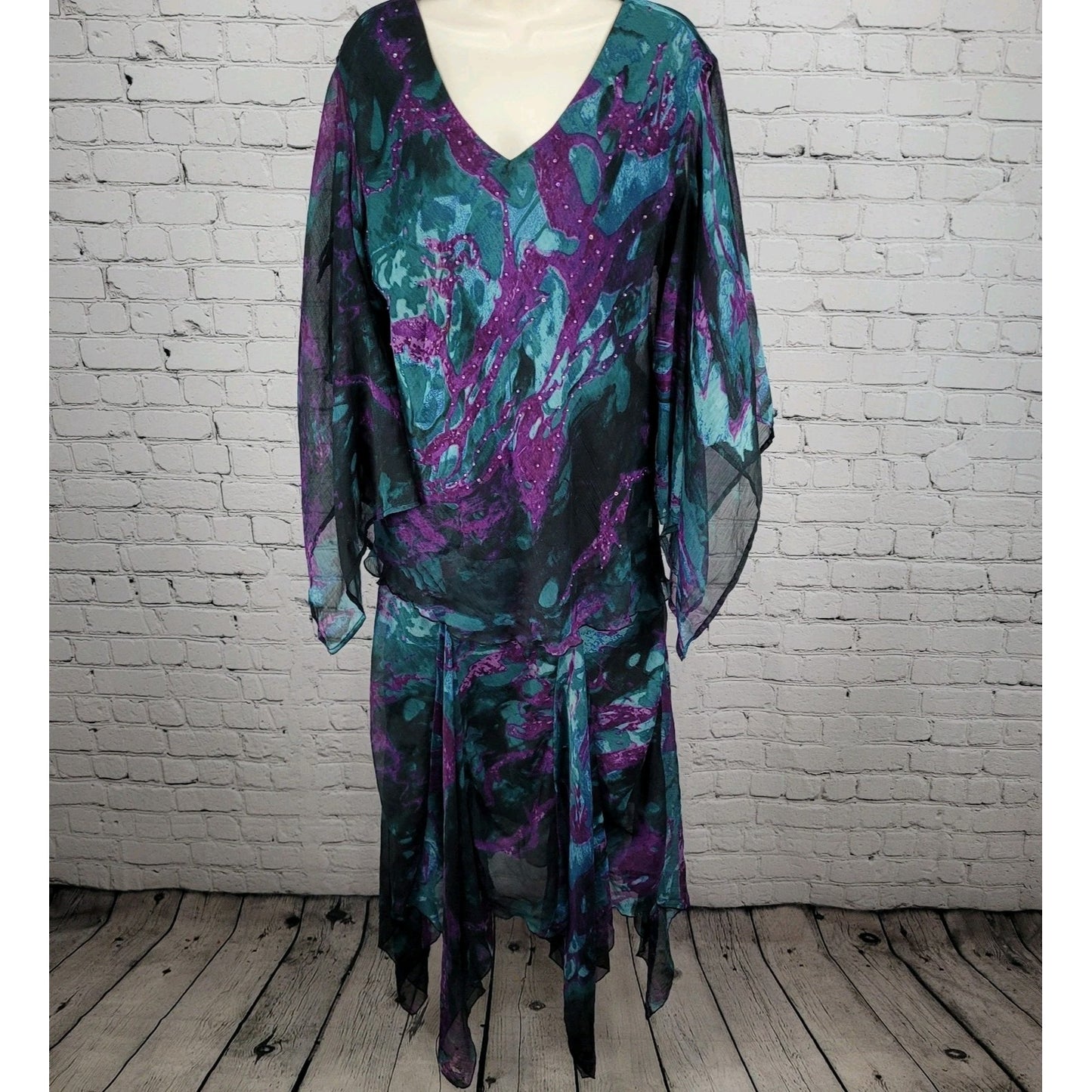 VTG Pegasus Woman Purple Chiffon Sequin 2 Piece Skirt Set Blouse Outfit Reg Size