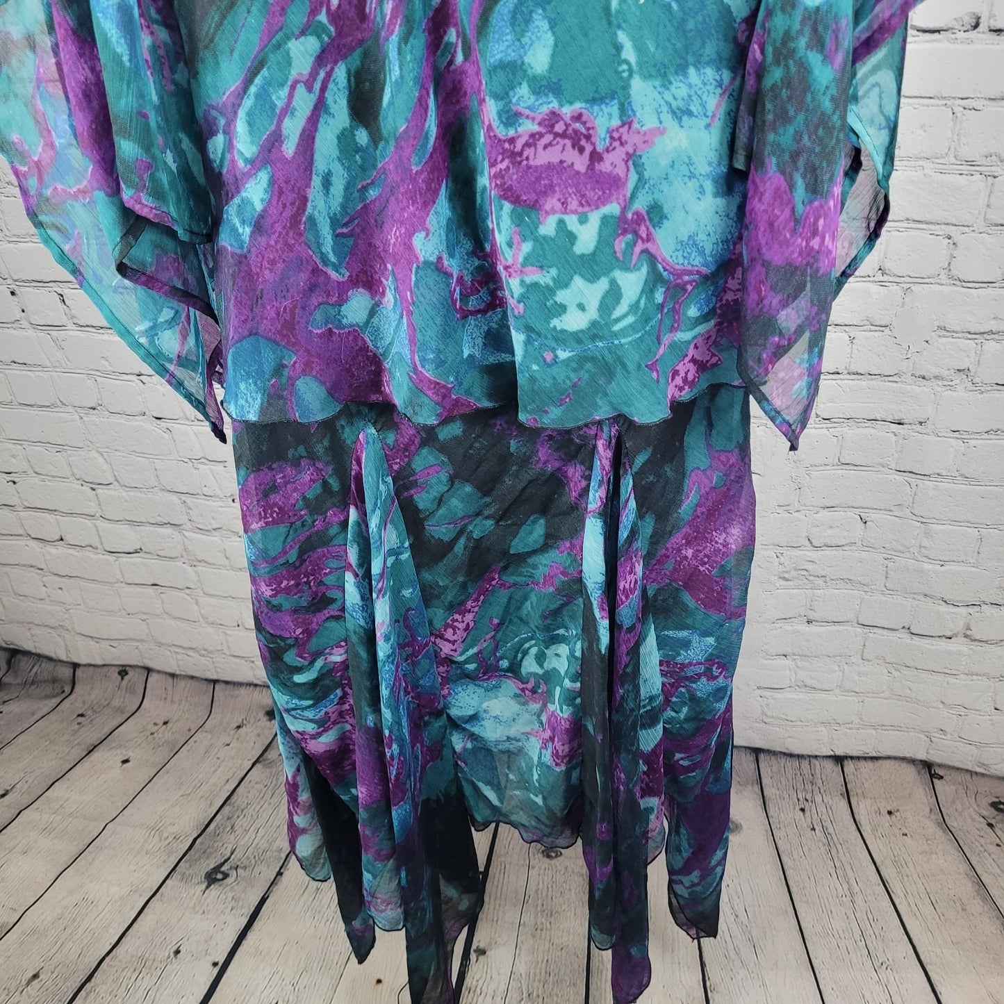 VTG Pegasus Woman Purple Chiffon Sequin 2 Piece Skirt Set Blouse Outfit Reg Size