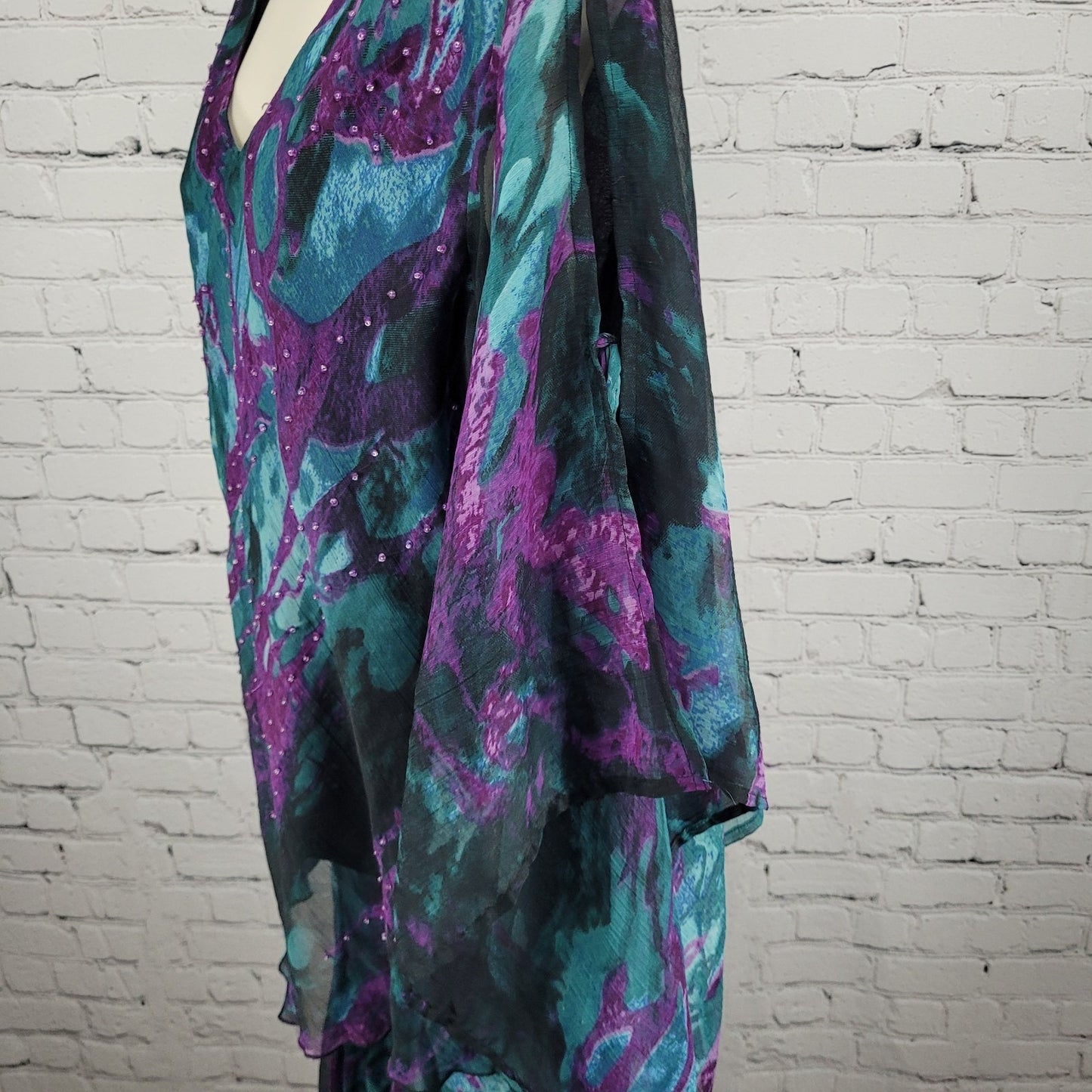 VTG Pegasus Woman Purple Chiffon Sequin 2 Piece Skirt Set Blouse Outfit Reg Size
