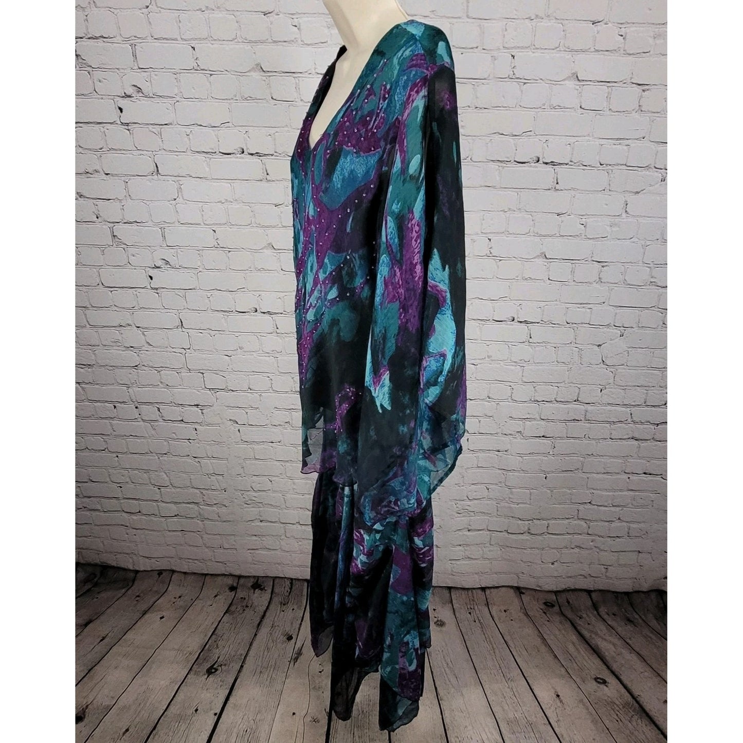 VTG Pegasus Woman Purple Chiffon Sequin 2 Piece Skirt Set Blouse Outfit Reg Size